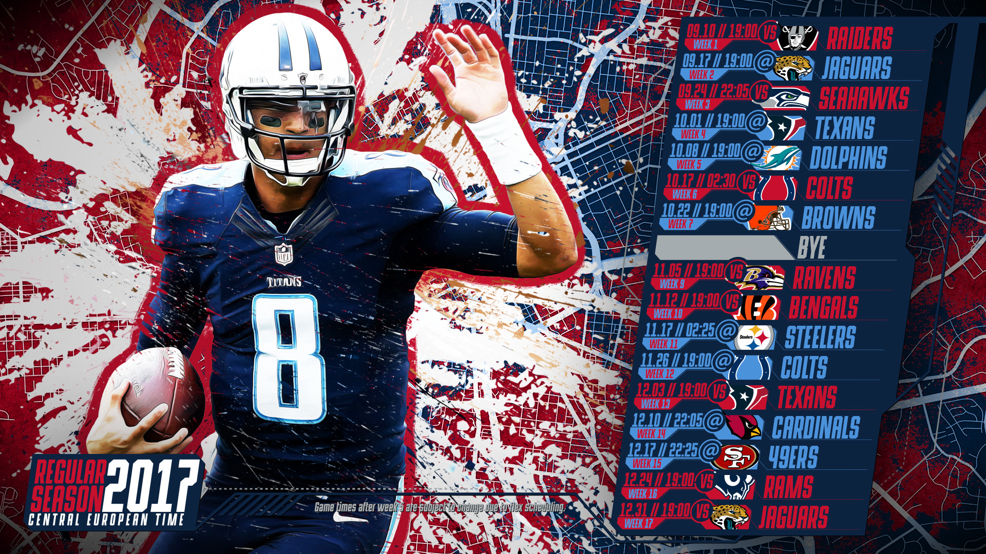 1920x1080 Schedule wallpaper for the Tennessee Titans Regular Season, 2017 Central  European Time. Made by