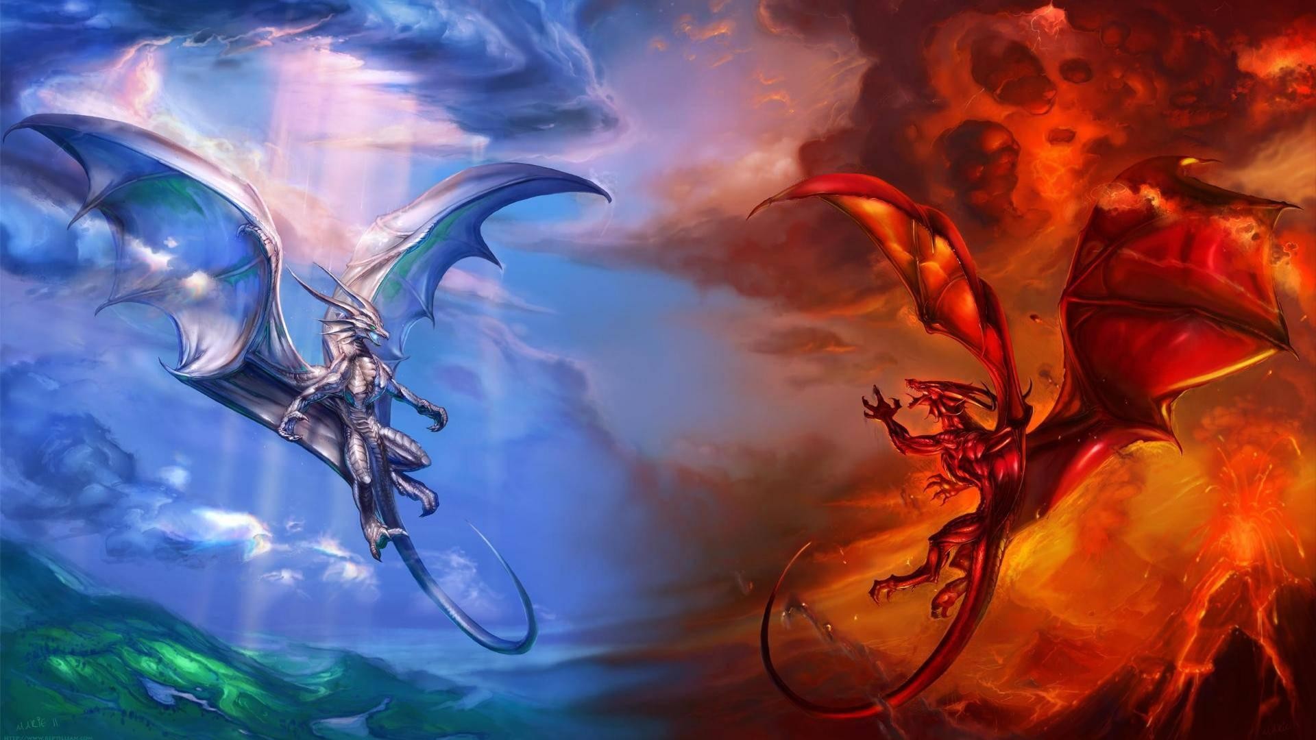 1920x1080 ice dragon vs fire dragon-World of fantasy art design HD wallpaper  Wallpapers View