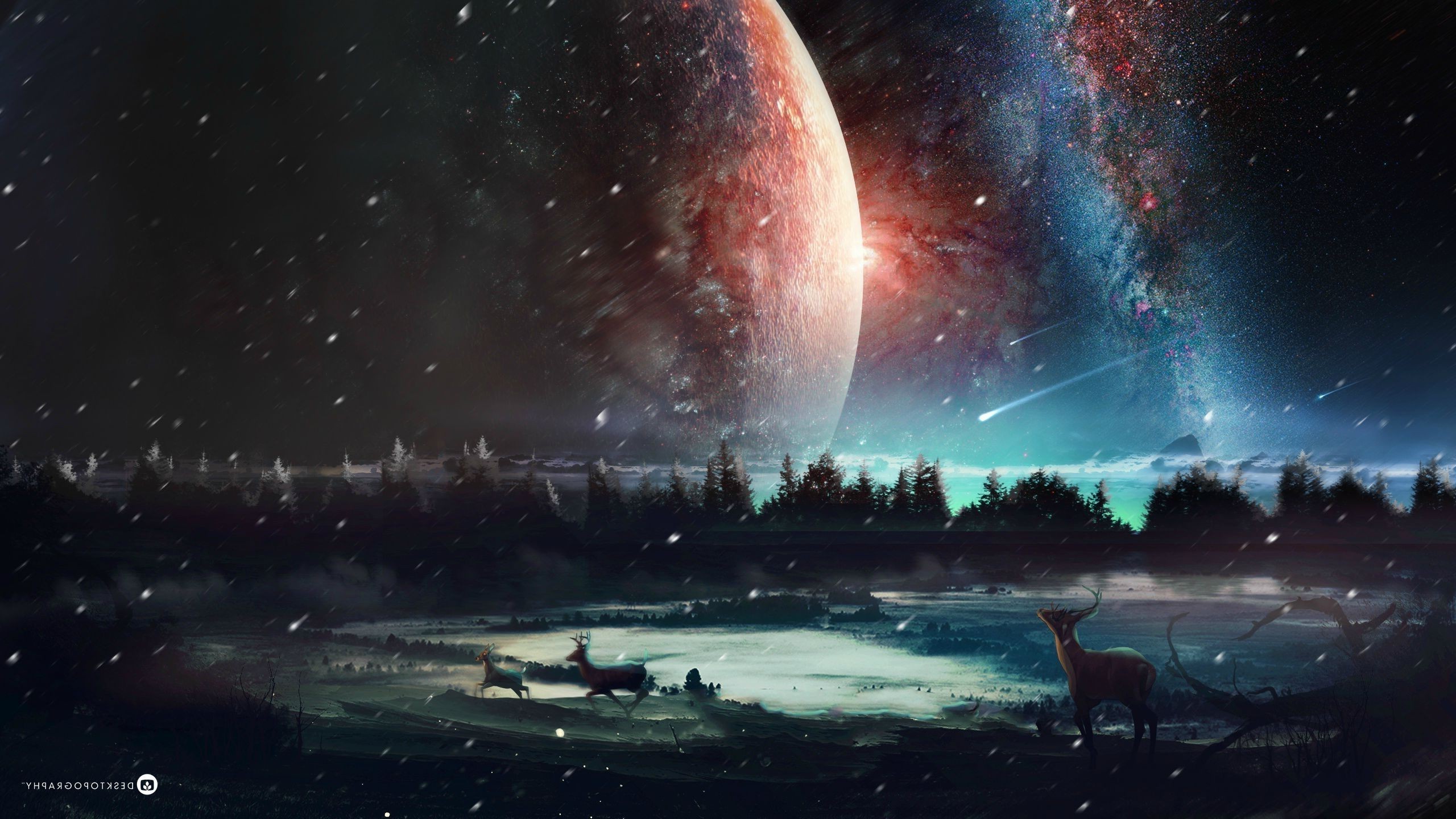 2560x1440 1920x1080 Space dawn planets moon fantasy art artwork wallpaper