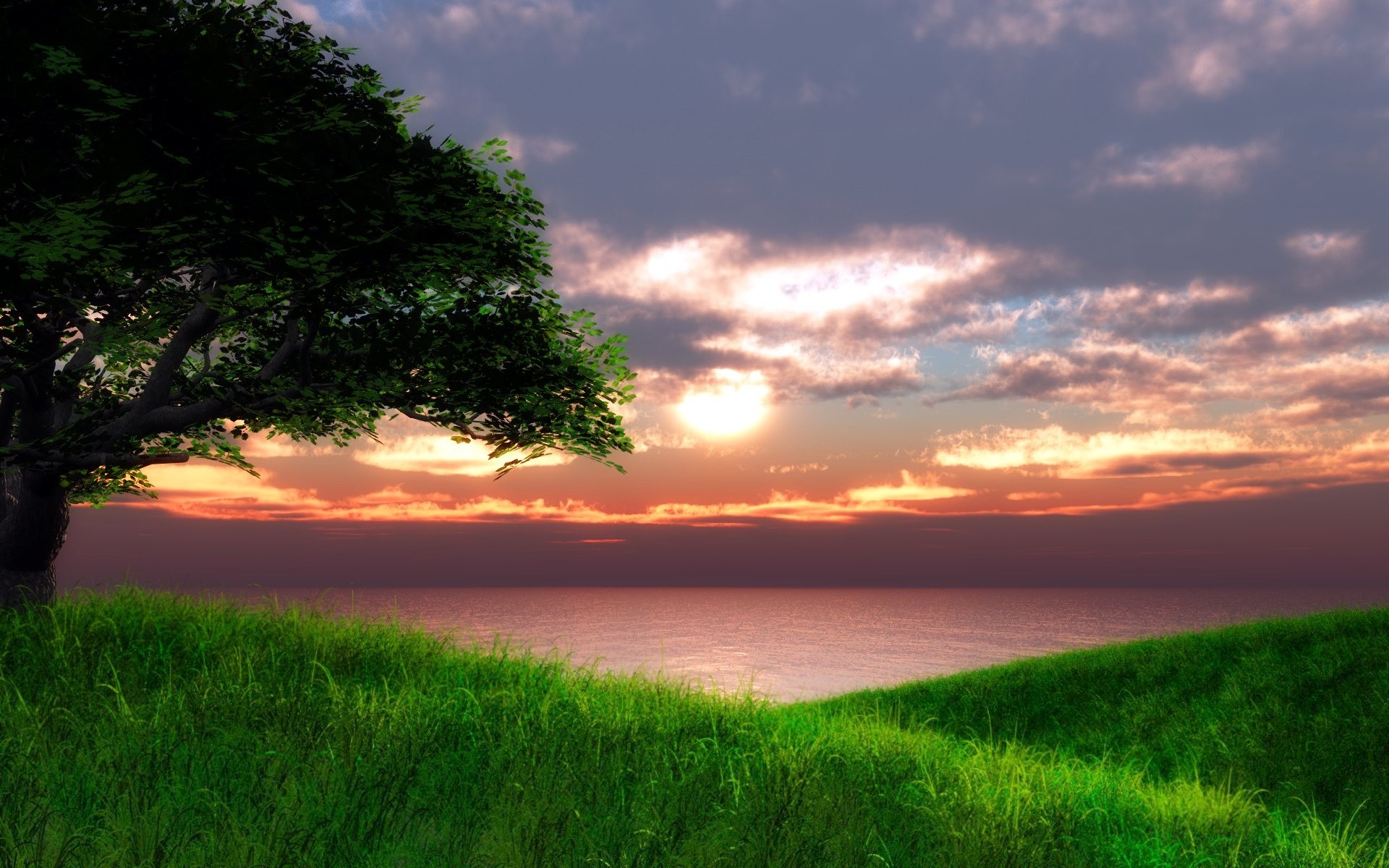 1920x1200 Related Wallpapers from Dark Woods Wallpaper. Green Landscape with Sea at  Sunset wallpaper