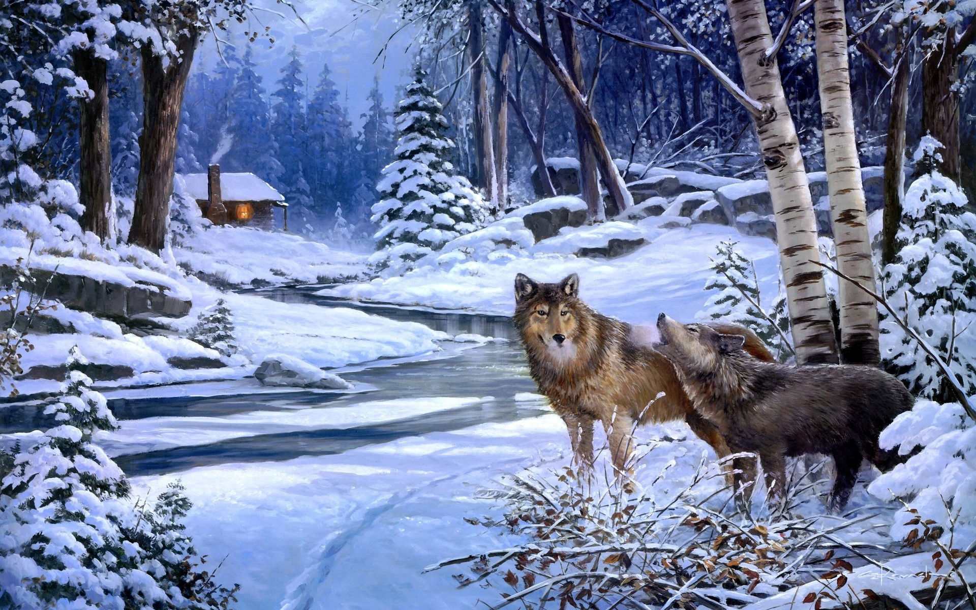 1920x1200 Image: Winter Wood Cabin Wolves Creek wallpapers and stock photos. Â«