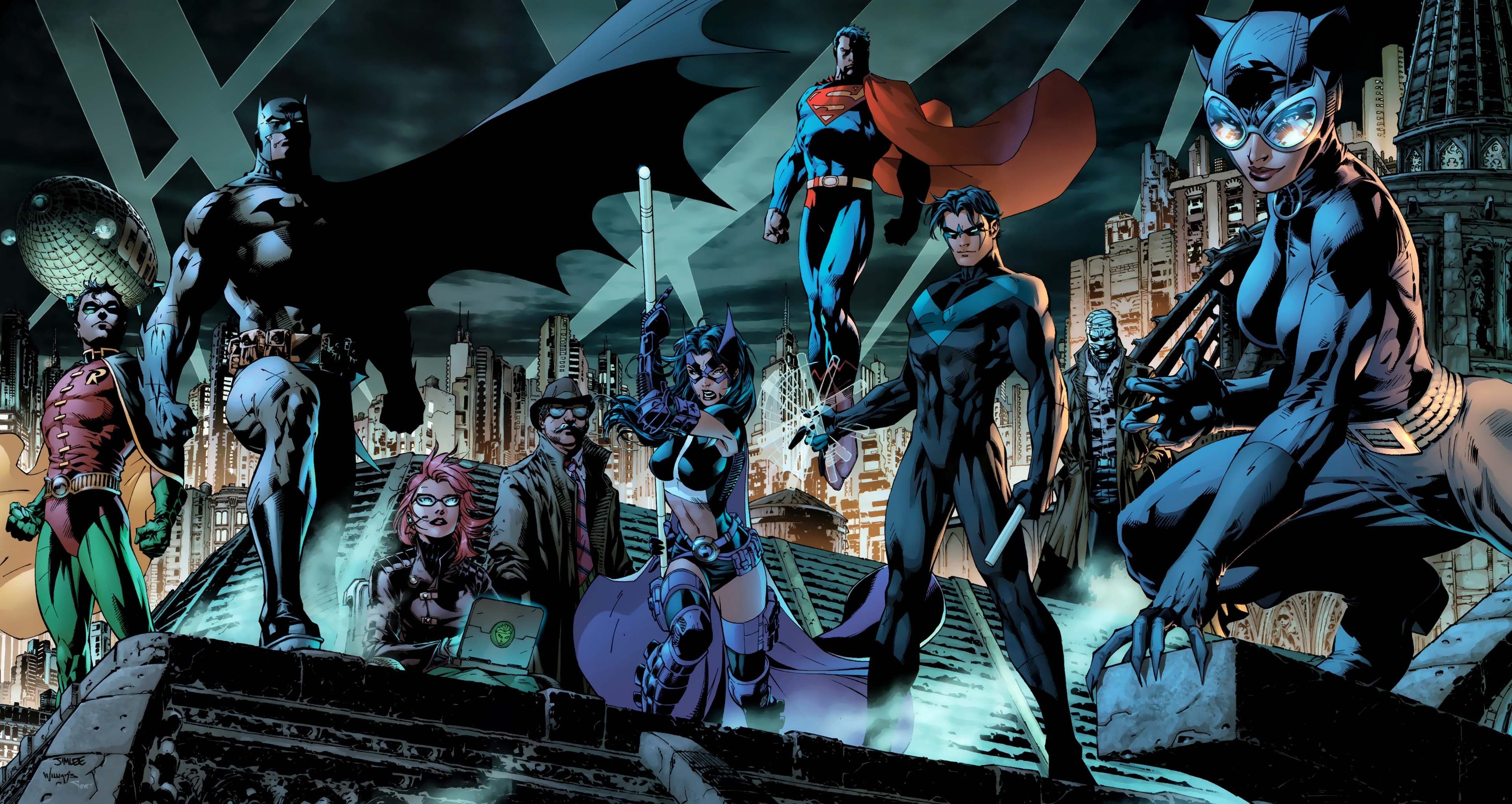 3840x2042 Comics DC Comics Robin Batman Superman Nightwing Catwoman Huntress Wallpaper