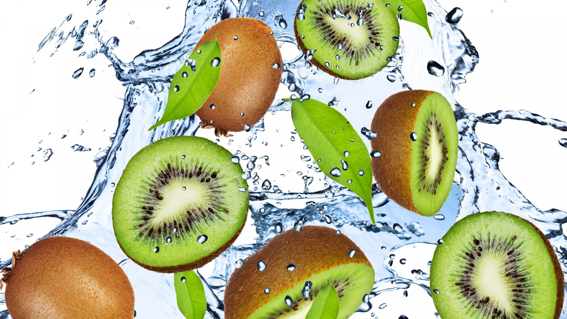 1920x1080 Preview wallpaper fruit, kiwi fruit, green, water, drops, sprays, freshness