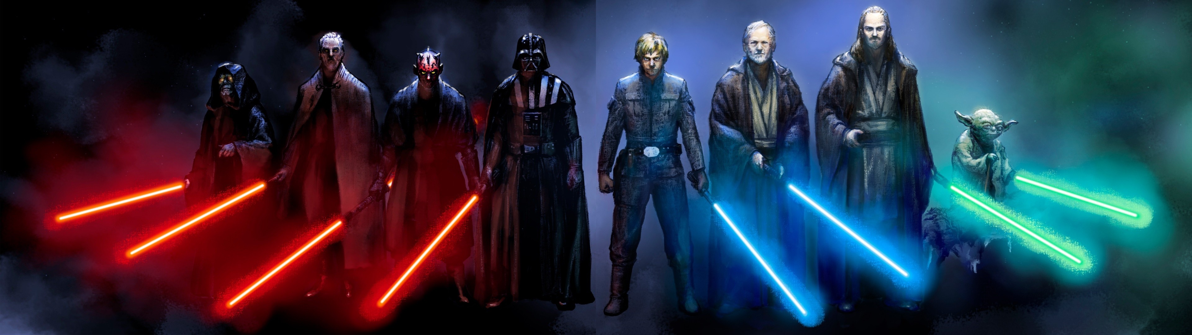 3840x1080 Sci Fi - Star Wars Darth Vader Darth Maul Yoda Obi-Wan Kenobi Sith (