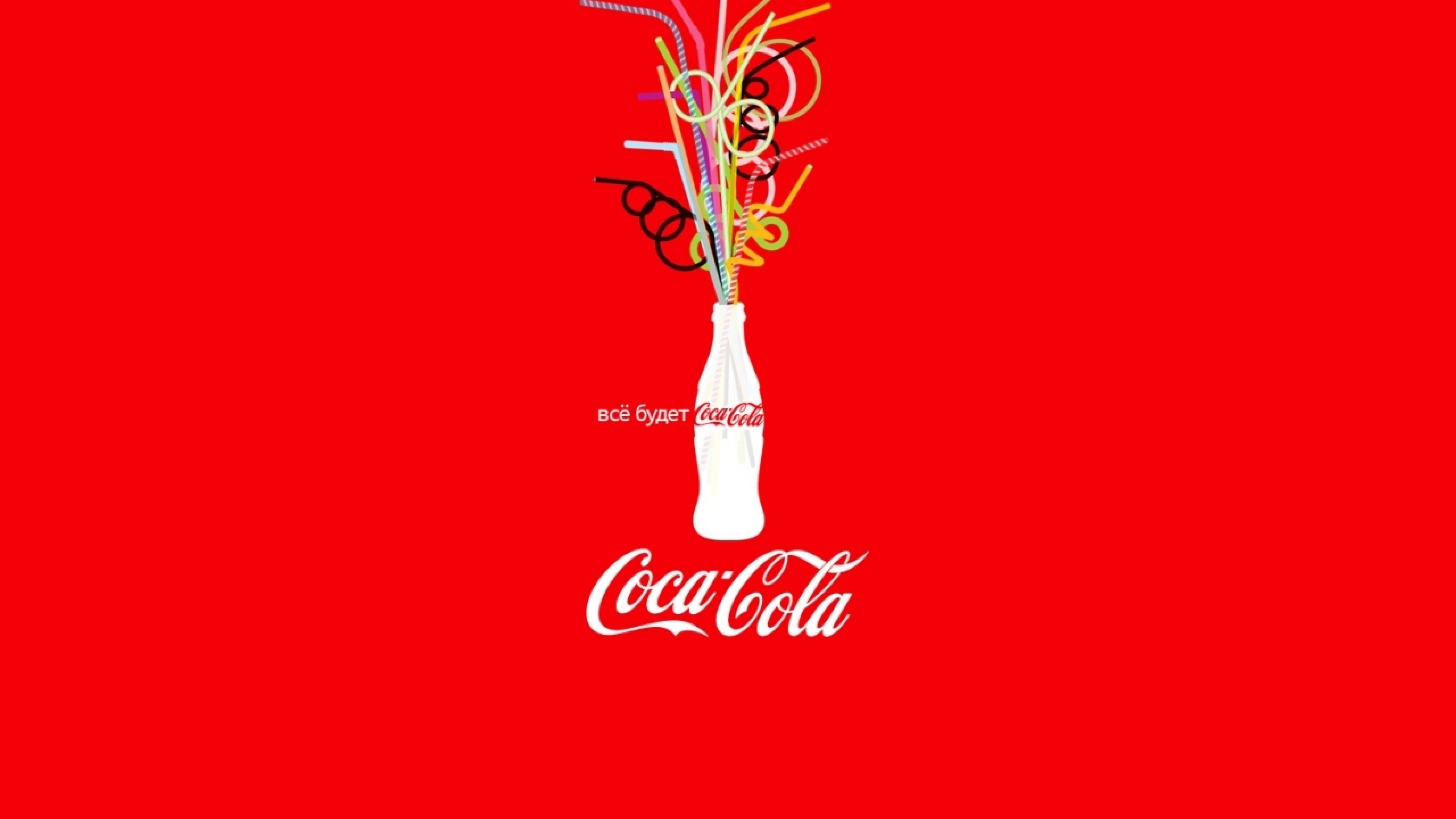 3840x2160  Wallpaper coca cola, bottle, bright emotions, positive
