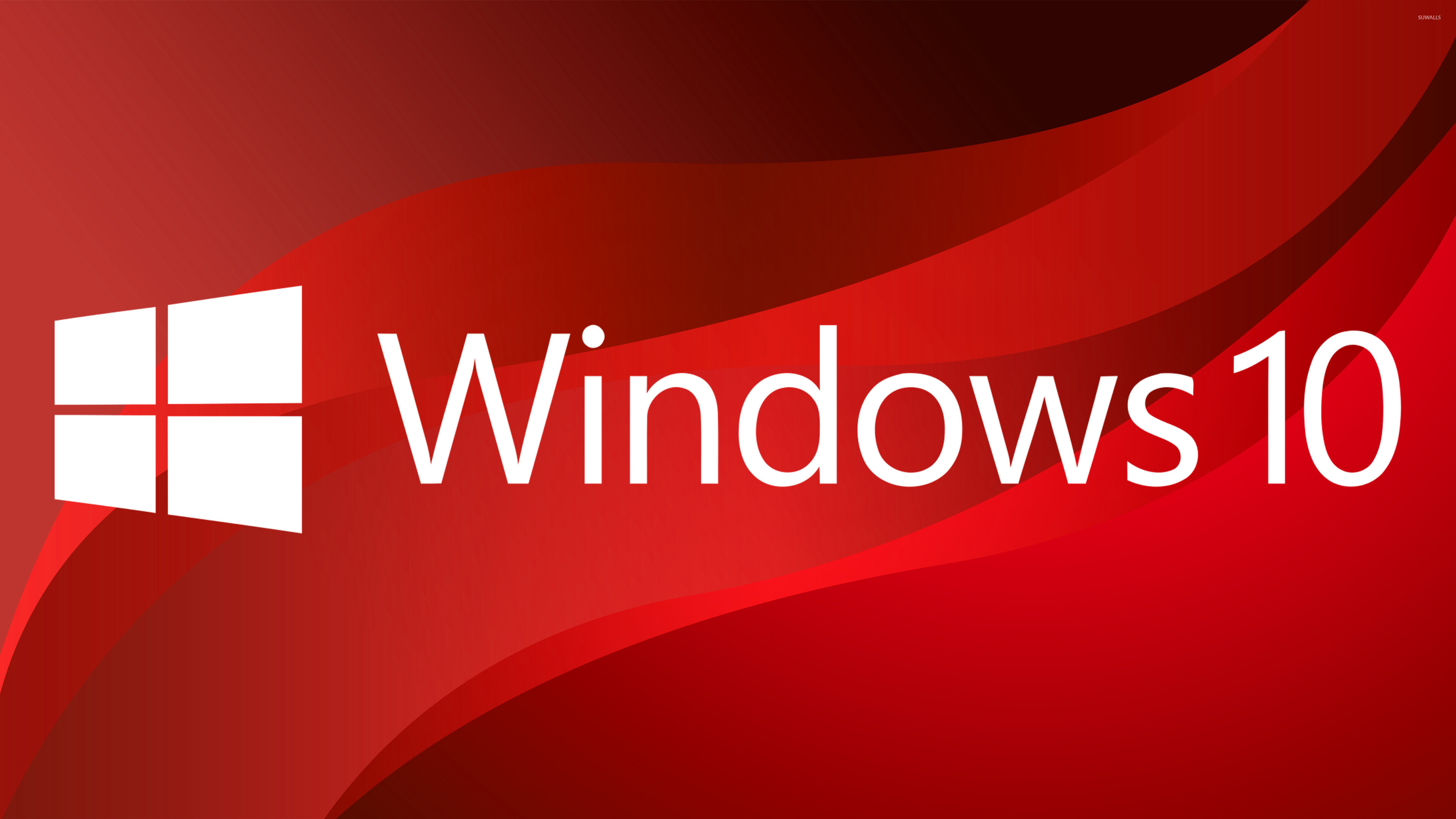 3840x2160 Windows 10 big white logo on red curves wallpaper