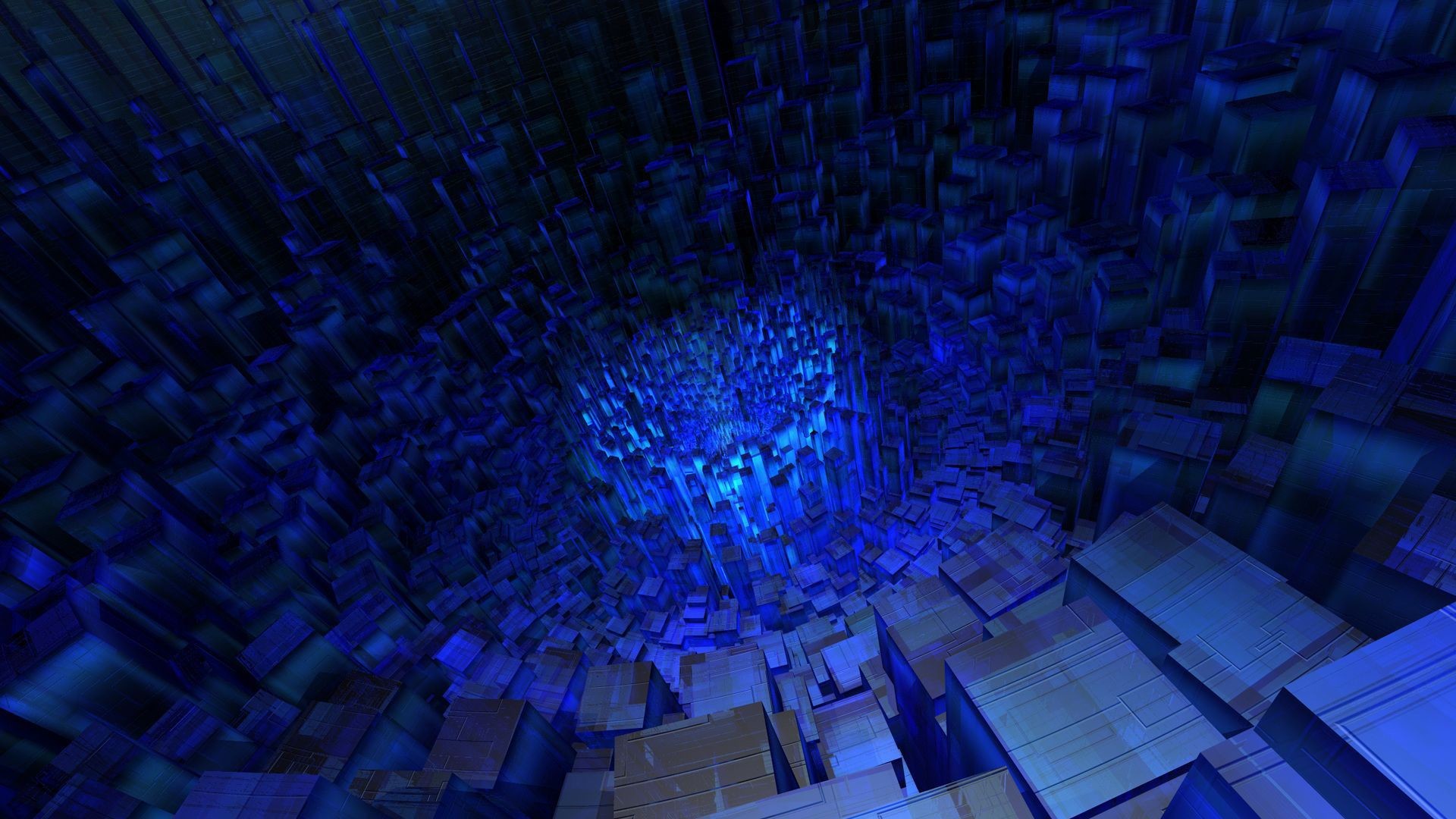 1920x1080 3D Blue Cube Tunnel Wallpaper