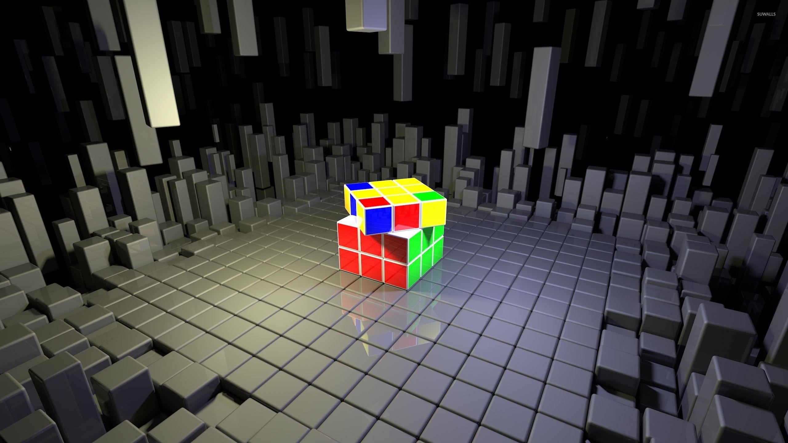 2560x1440 Rubik's Cube on top of gray cubes wallpaper - 3D wallpapers - #50972