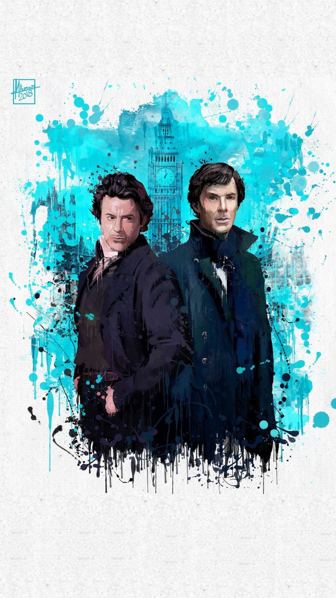1080x1920 Sherlocks Holmes, Benedict Cumberbatch, Robert Downey Jr., splash art  wallpaper