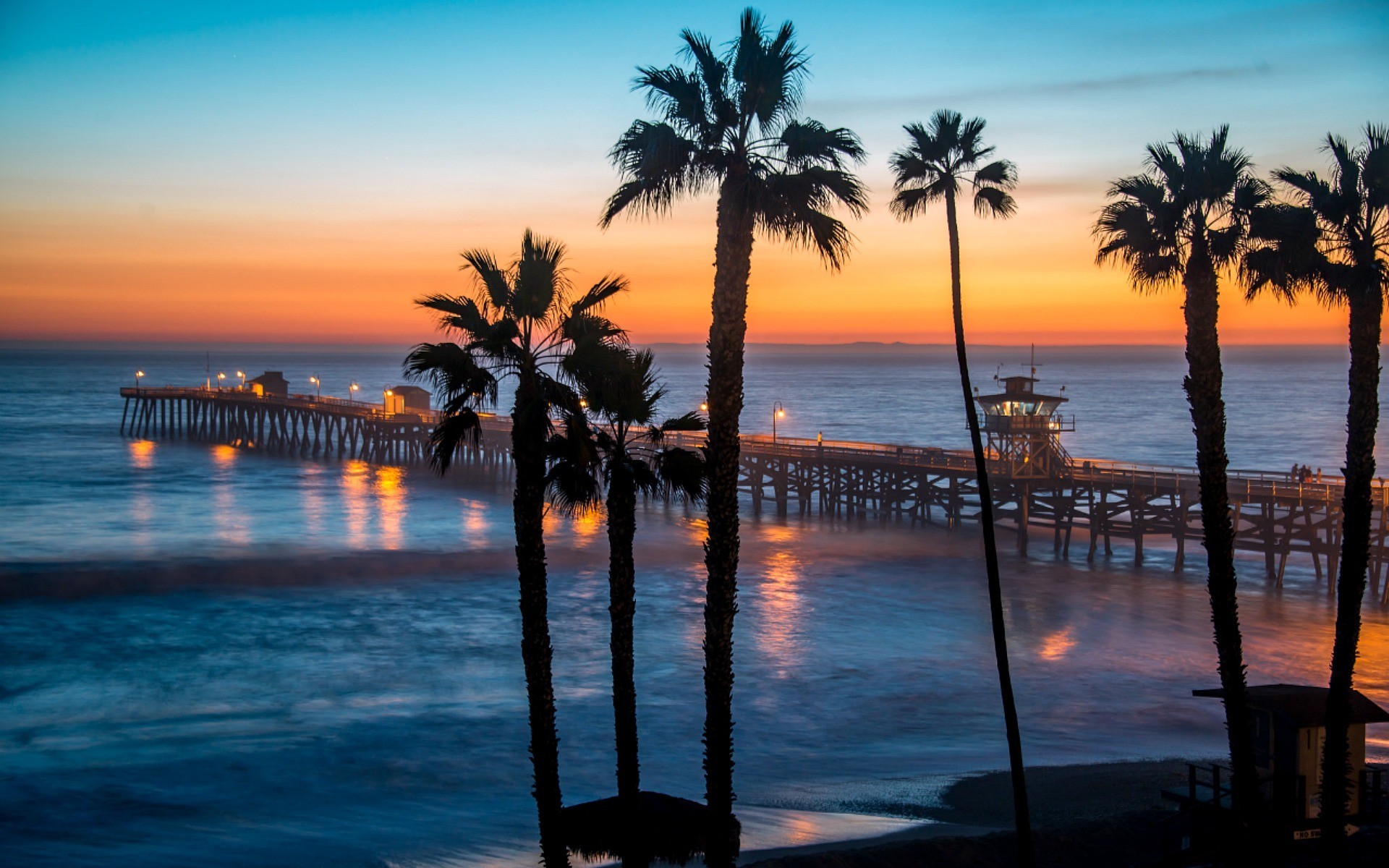 1920x1200 Man Made - Pier Horizon Palm Tree Sunset Silhouette Havet Bakgrund