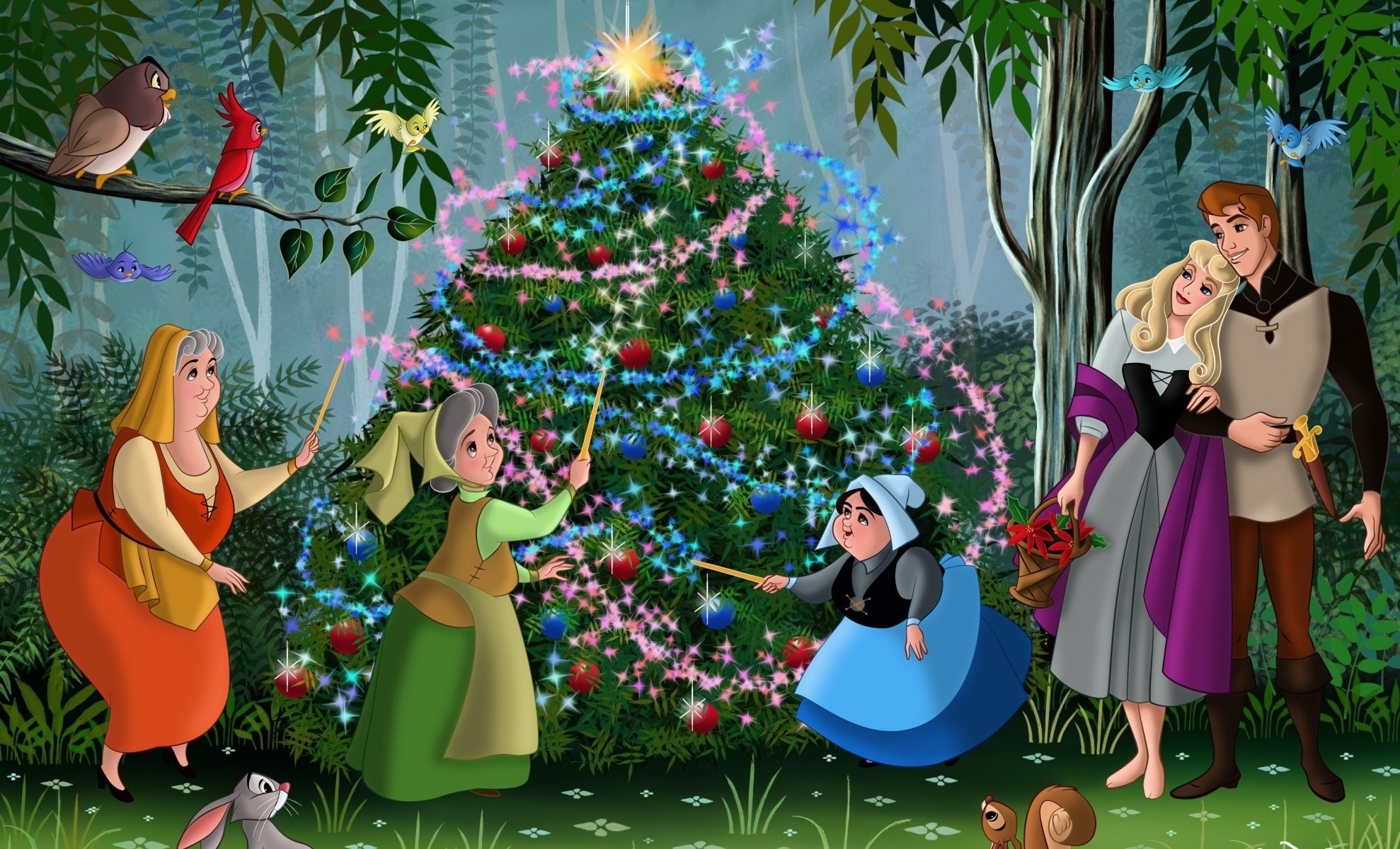 1978x1200 sleeping beauty walt disney christmas christmas tree fanart movie animated  film fairytale princess aurora phillip forest