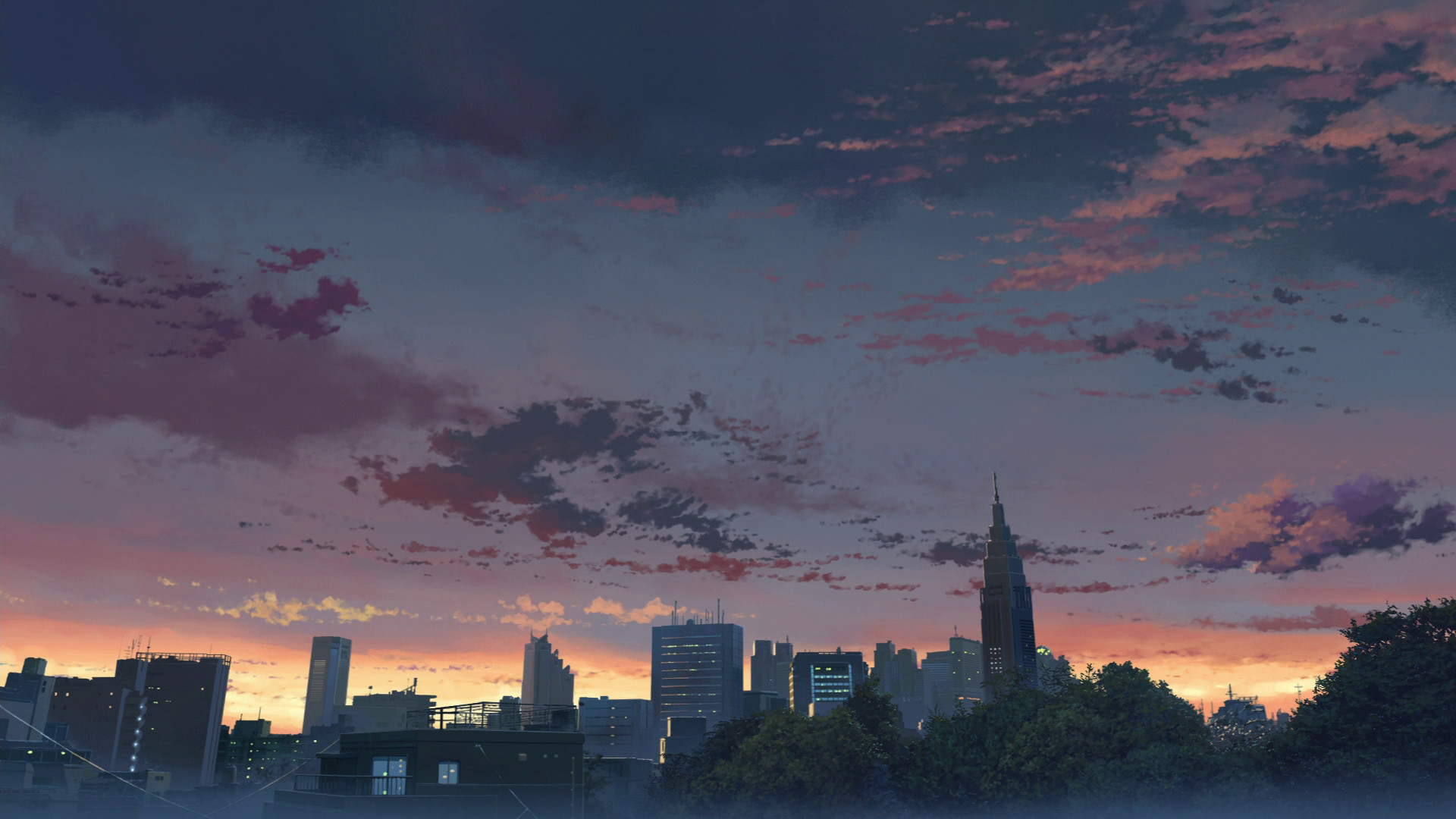 1920x1080 Anime City Skyline Wallpaper