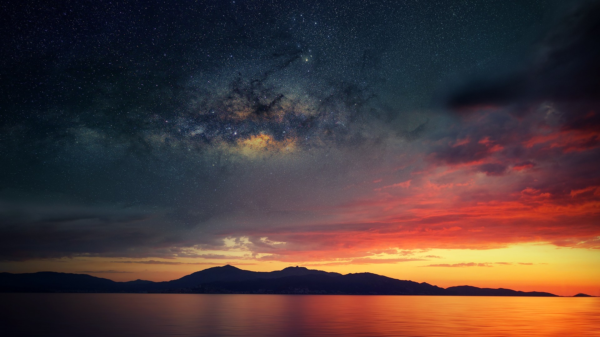 1920x1080 Corsica, Abstract, Space, Water, Sea, Sunset Wallpapers HD / Desktop and  Mobile Backgrounds