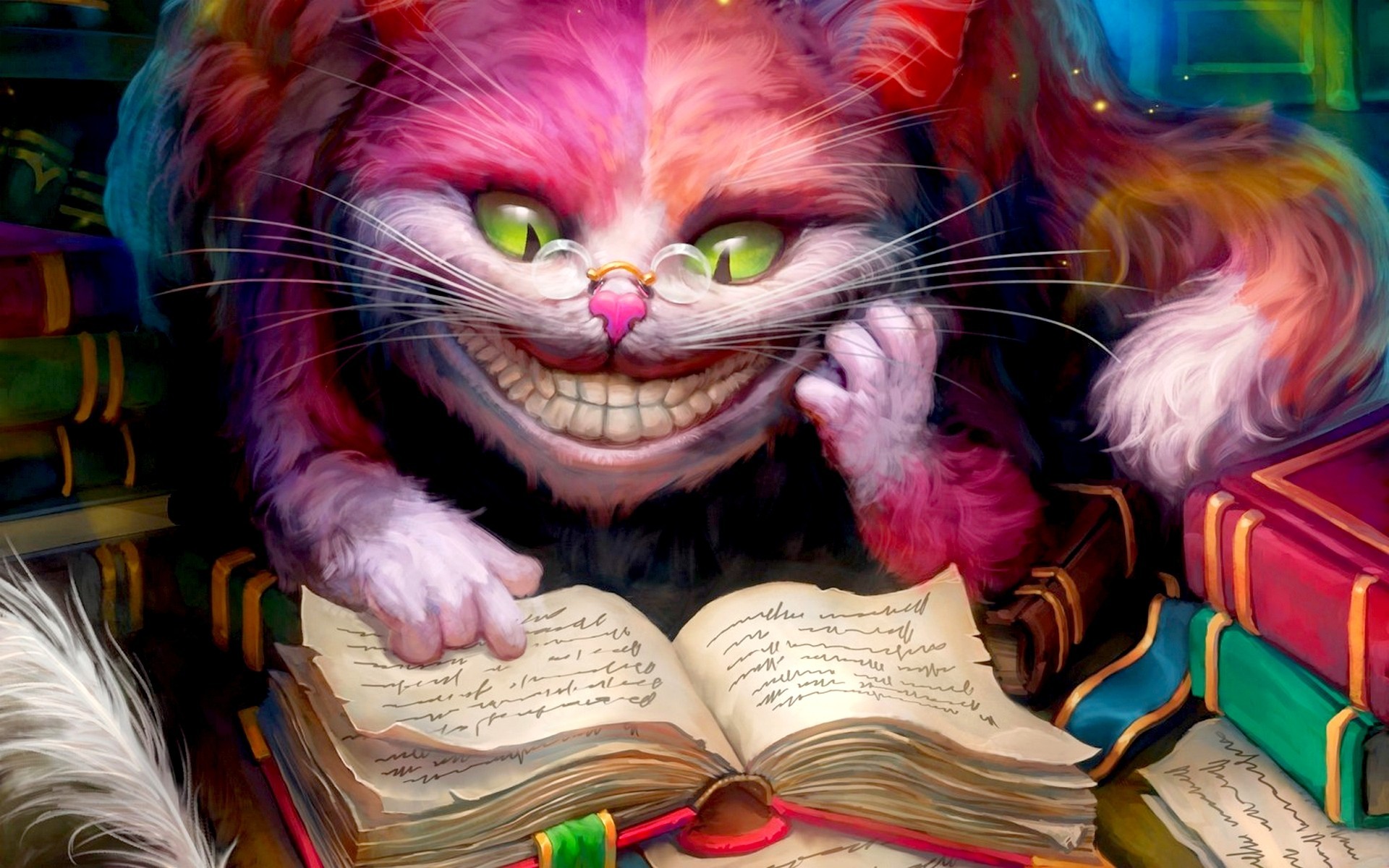 1920x1200 Alice In Wonderland, Cheshire Cat, Books, Smiling, Artwork Wallpapers HD /  Desktop and Mobile Backgrounds