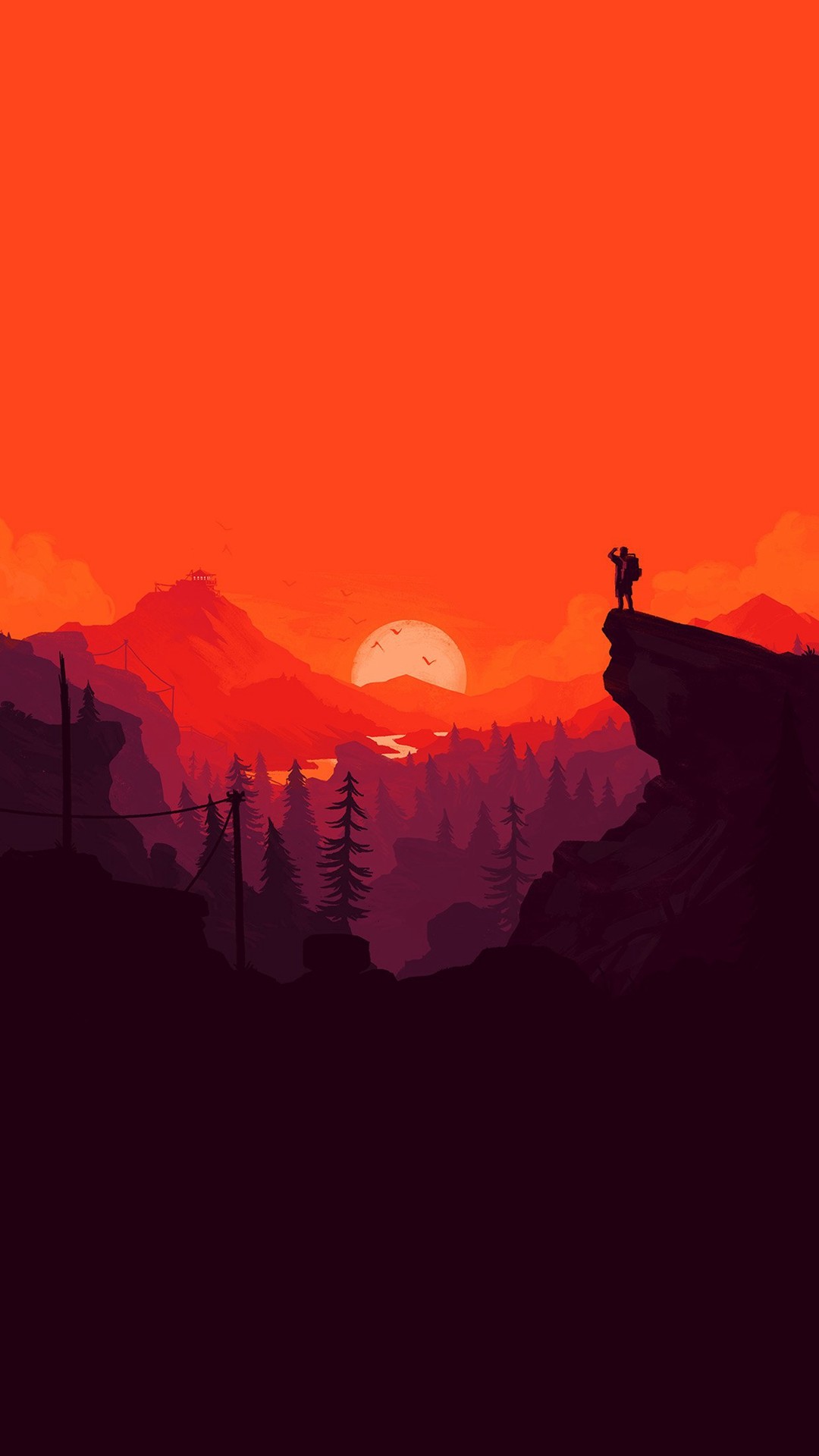 1080x1920 Nature Sunset Simple Minimal Illustration Art Red #iPhone #6 #wallpaper