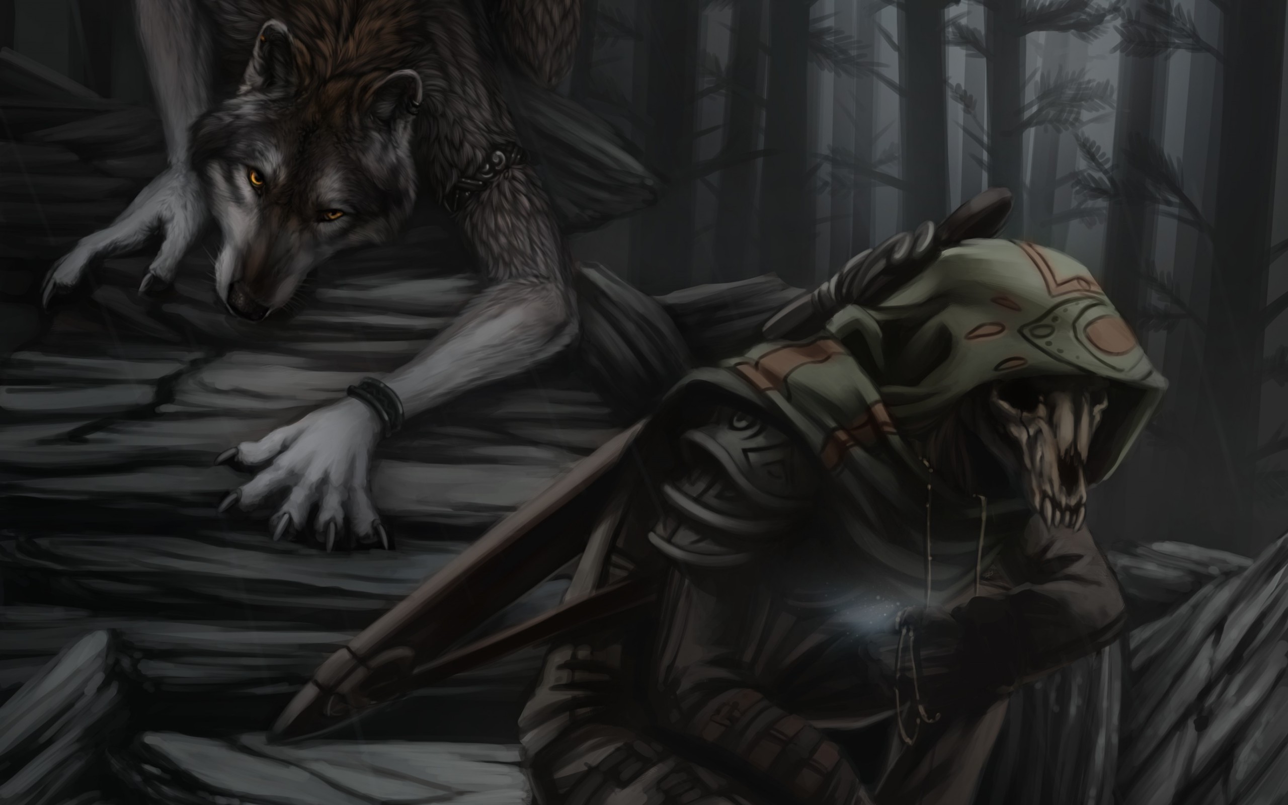 2560x1600 ... dark forest; Werewolf and Grim Reaper