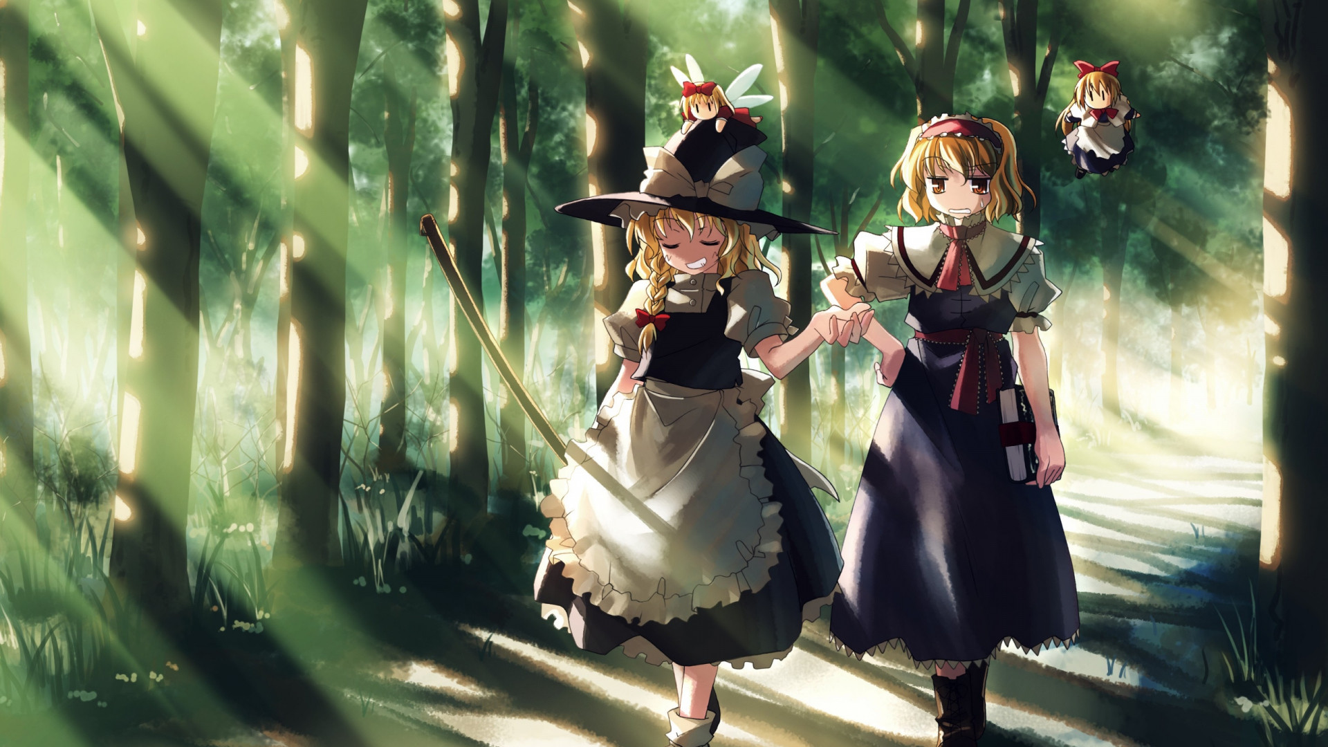 1920x1080  Wallpaper girl, witch, walk, being, forest