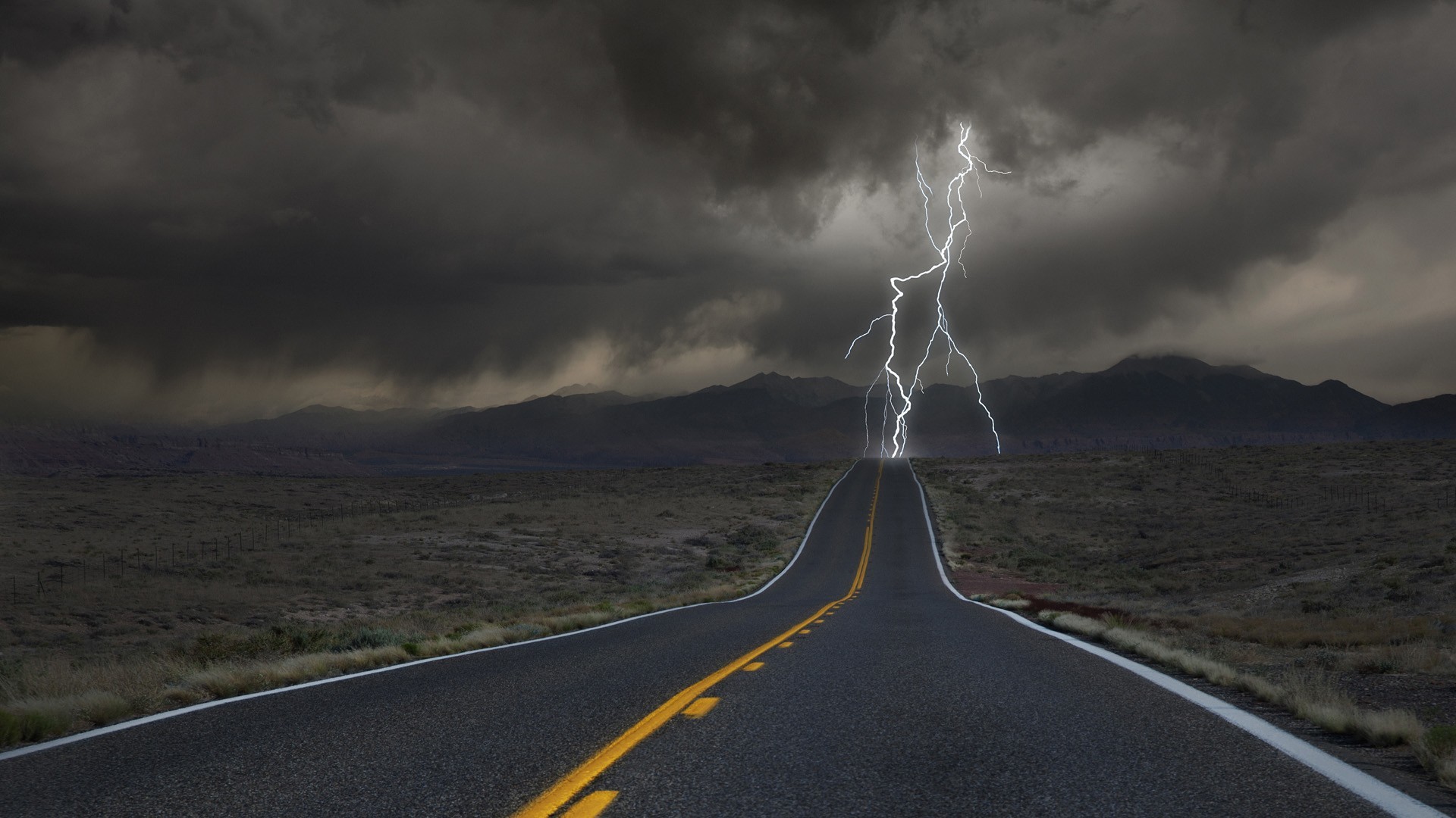 1920x1080 Clouds Colorado Deserts Dimension Door Lightning Nature Roads Storm Strike