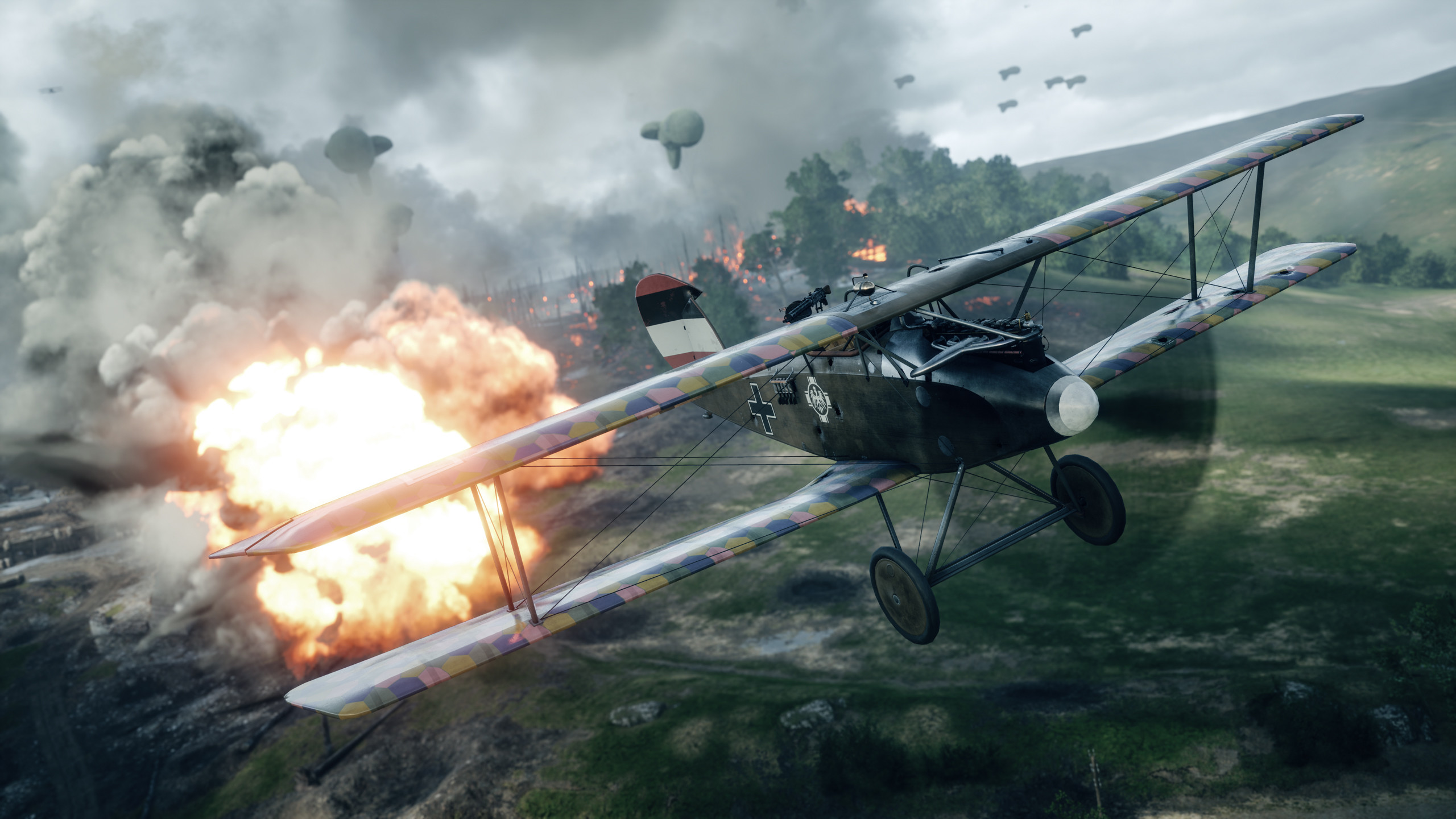 2560x1440 Computerspiele - Battlefield 1 Flugzeug Biplane Feuer Wallpaper