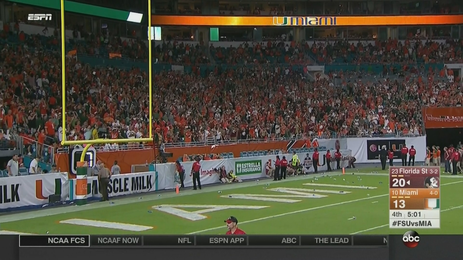 1920x1080 ... which caused the uproar from a certain contingent of Hurricanes fans.  Miami fans were so upset, they started throwing trash on their own end  zone, ...