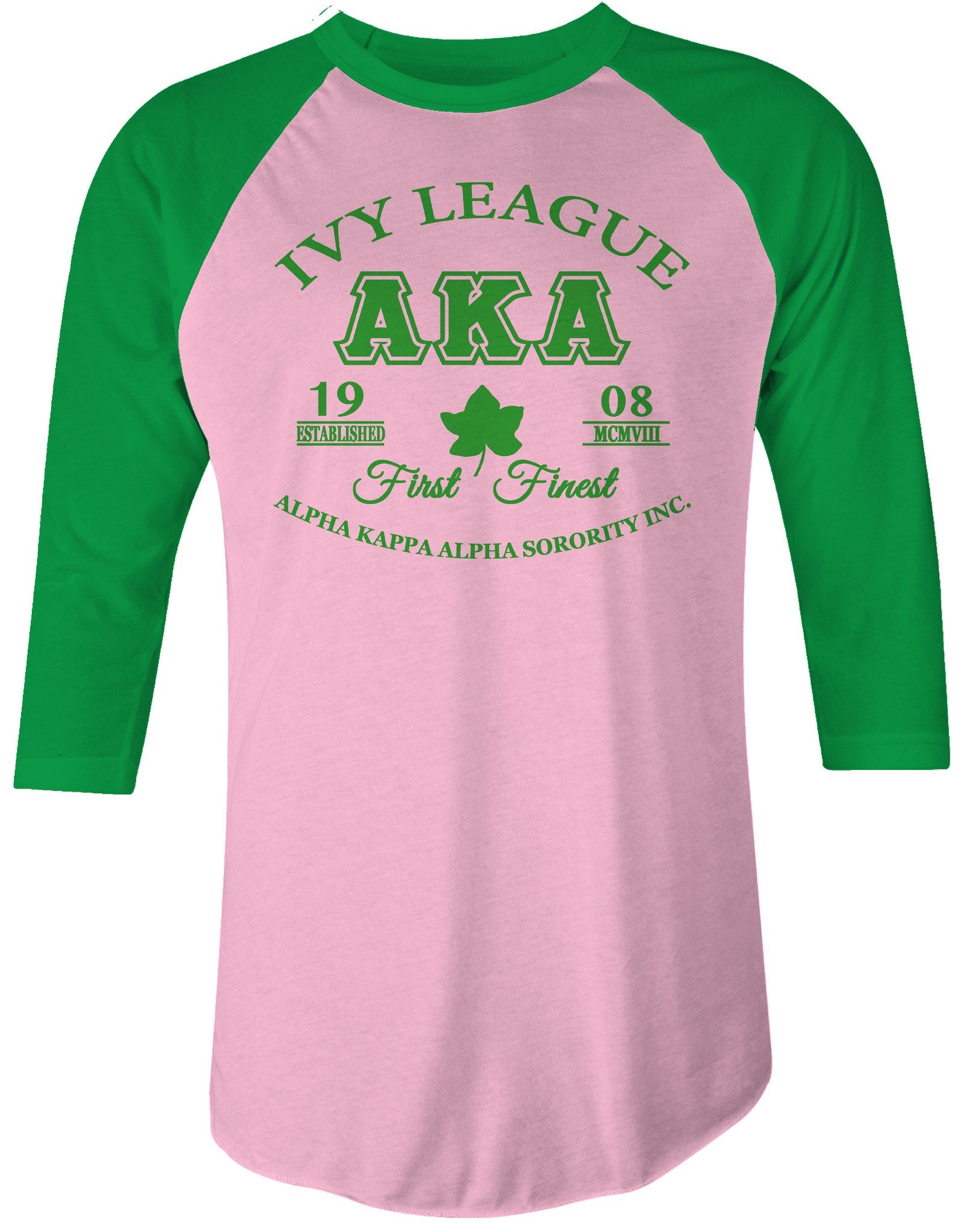 1602x2048 Apparel - Pink & Green Raglan Baseball Ladies T Shirt - Alpha Kappa Alpha