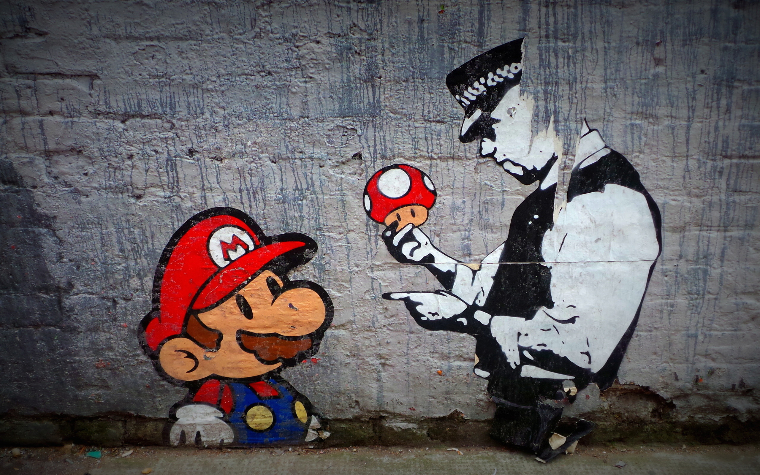 2560x1600 Wall Street, Street Art, Policeman, Mario, Wall Street Art