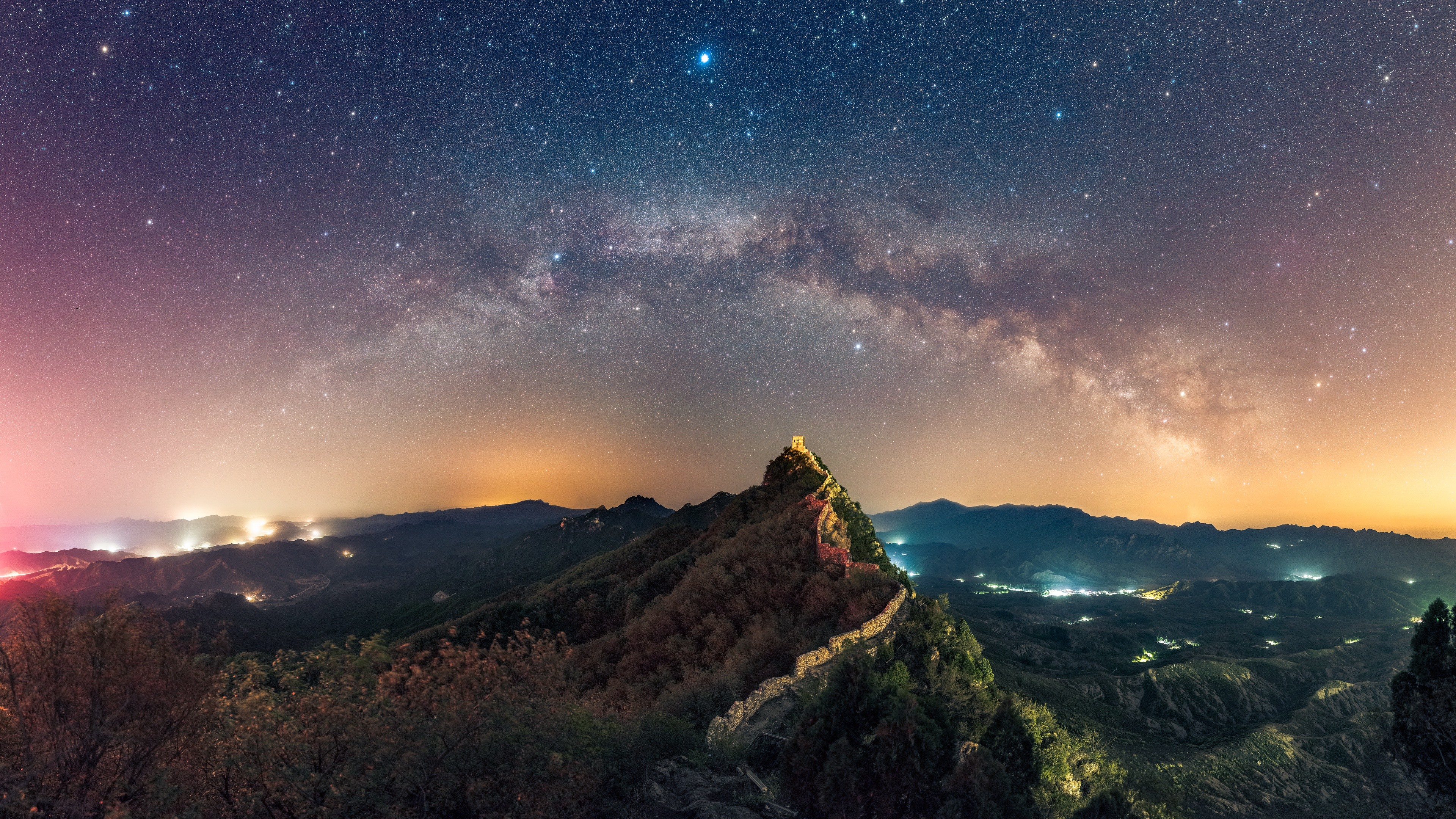 3840x2160 Wallpaper Stars Nature Mountains The Great Wall of China Sky Scenery   Landscape photography