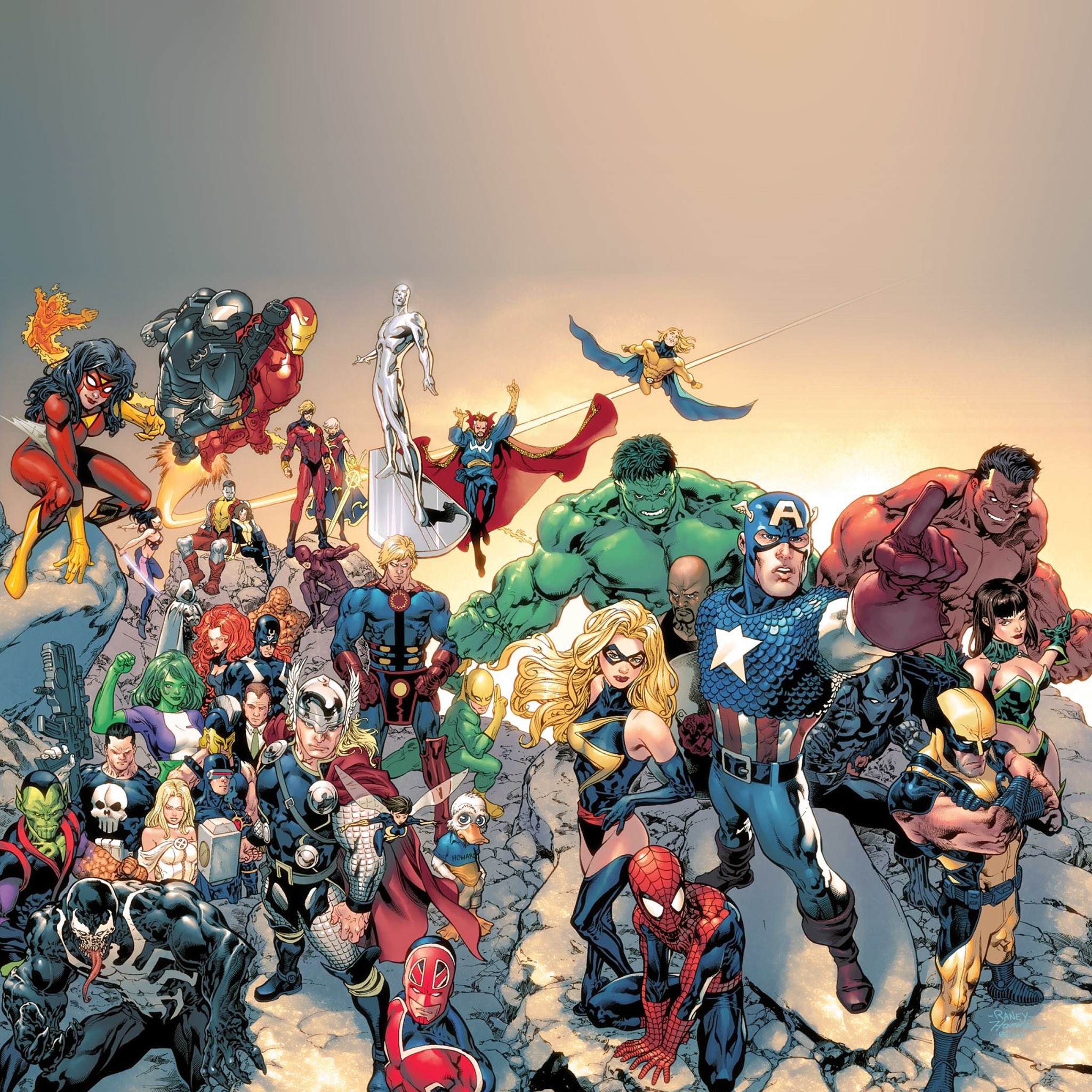 2048x2048 3053 1: Super Avengers Marvel Comic Drawn Art iPad wallpaper