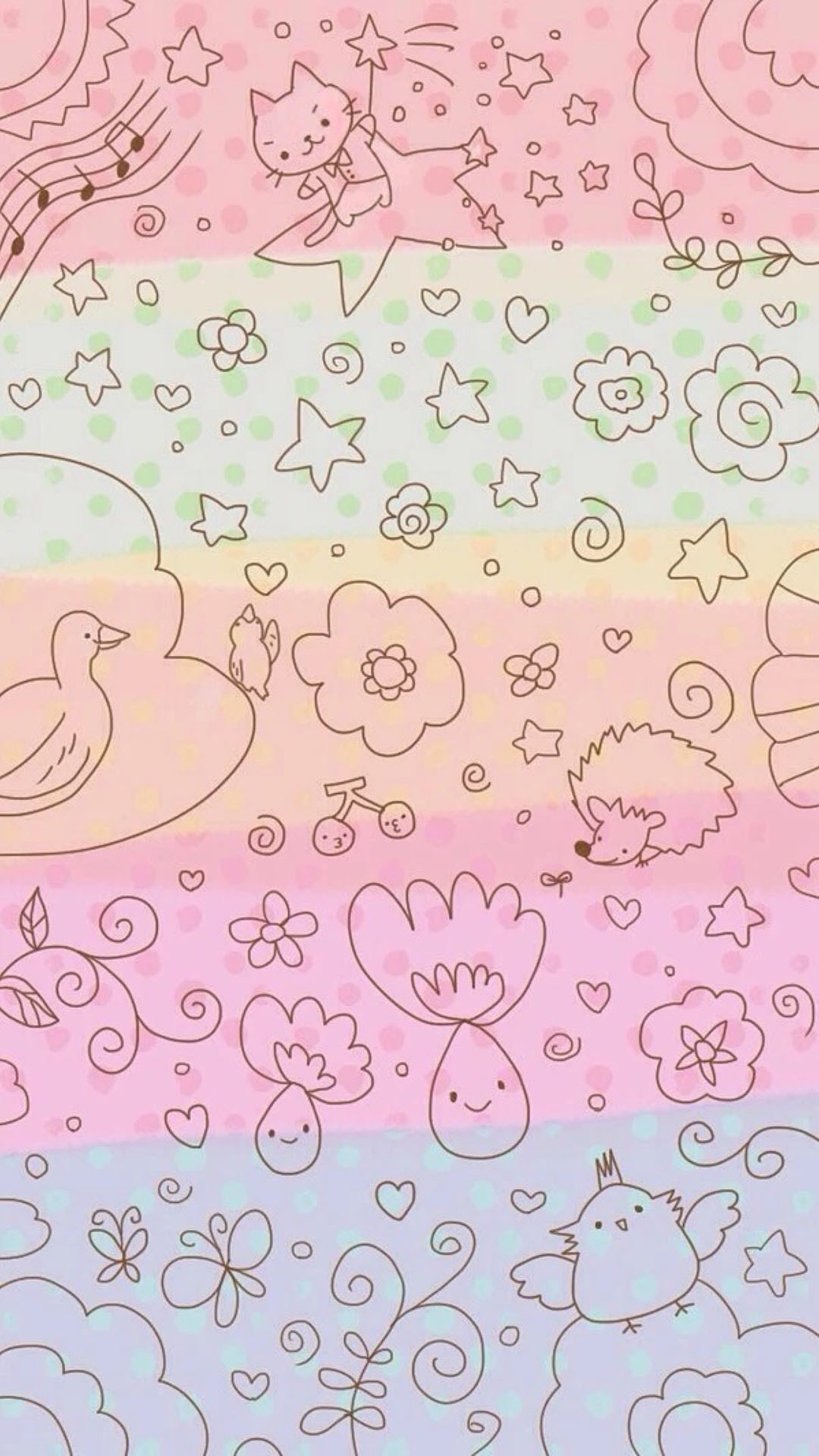 1080x1920 Dreamy Anime Cute Kitten Pattern Painting Background #iPhone #6 #wallpaper
