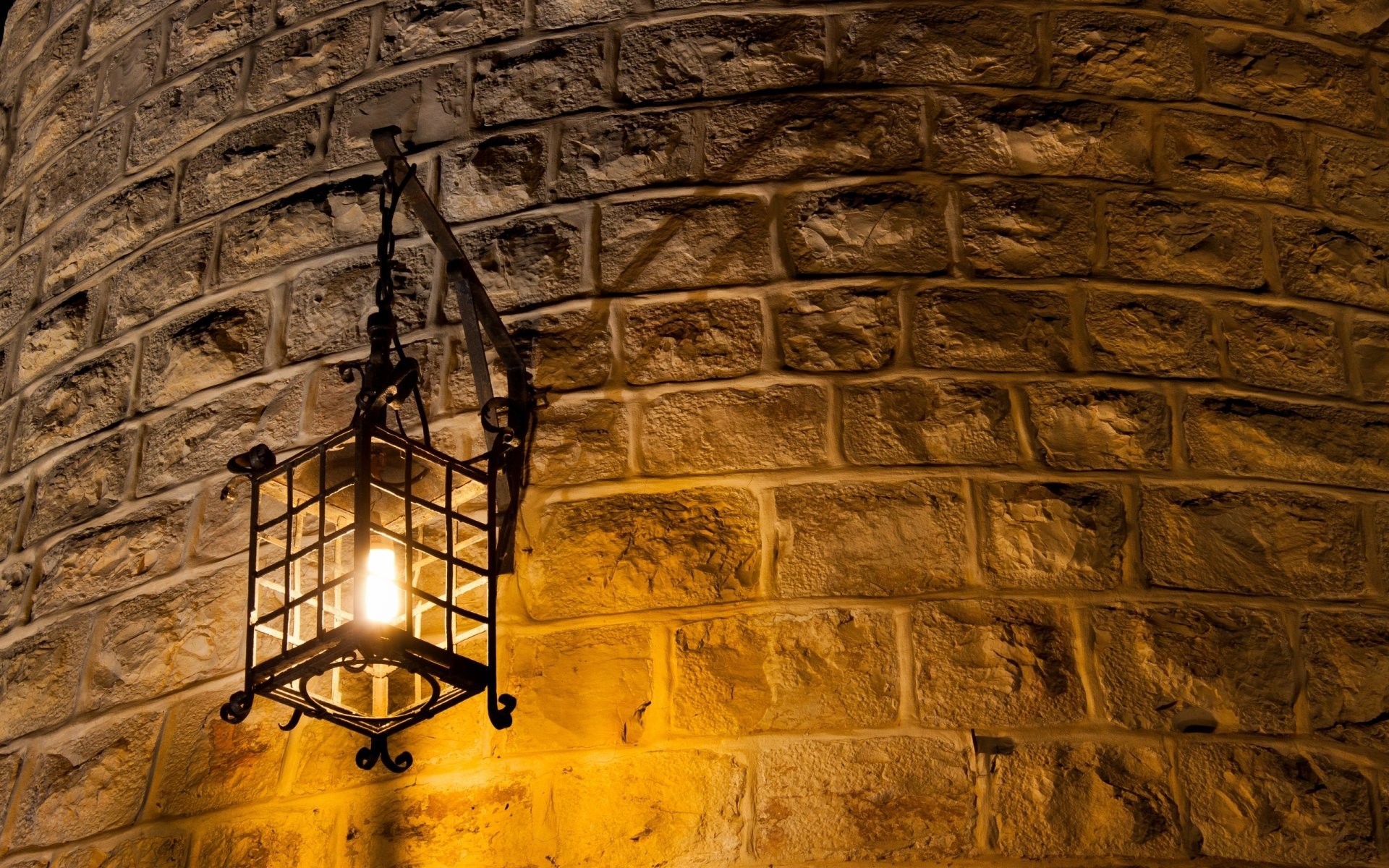 1920x1200 wall lamp light brick wall curved metal light bulb lantern