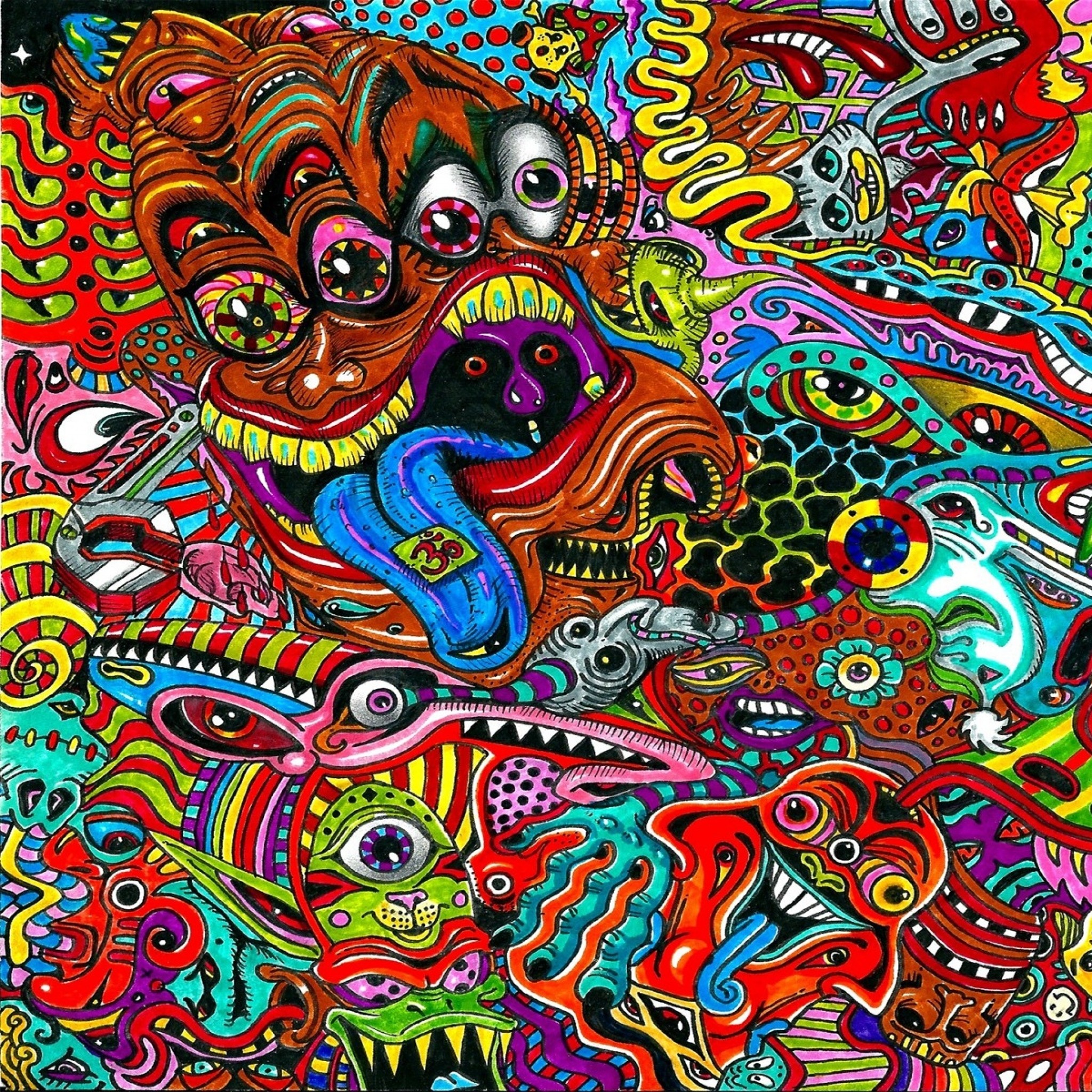 2048x2048 Preview wallpaper drawing, surreal, colorful, psychedelic 