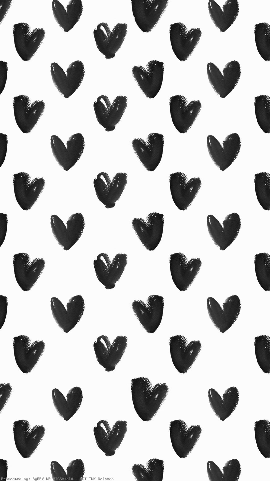 1080x1921 Black-White-watercolour-hearts-iphone-background-phone-lock-