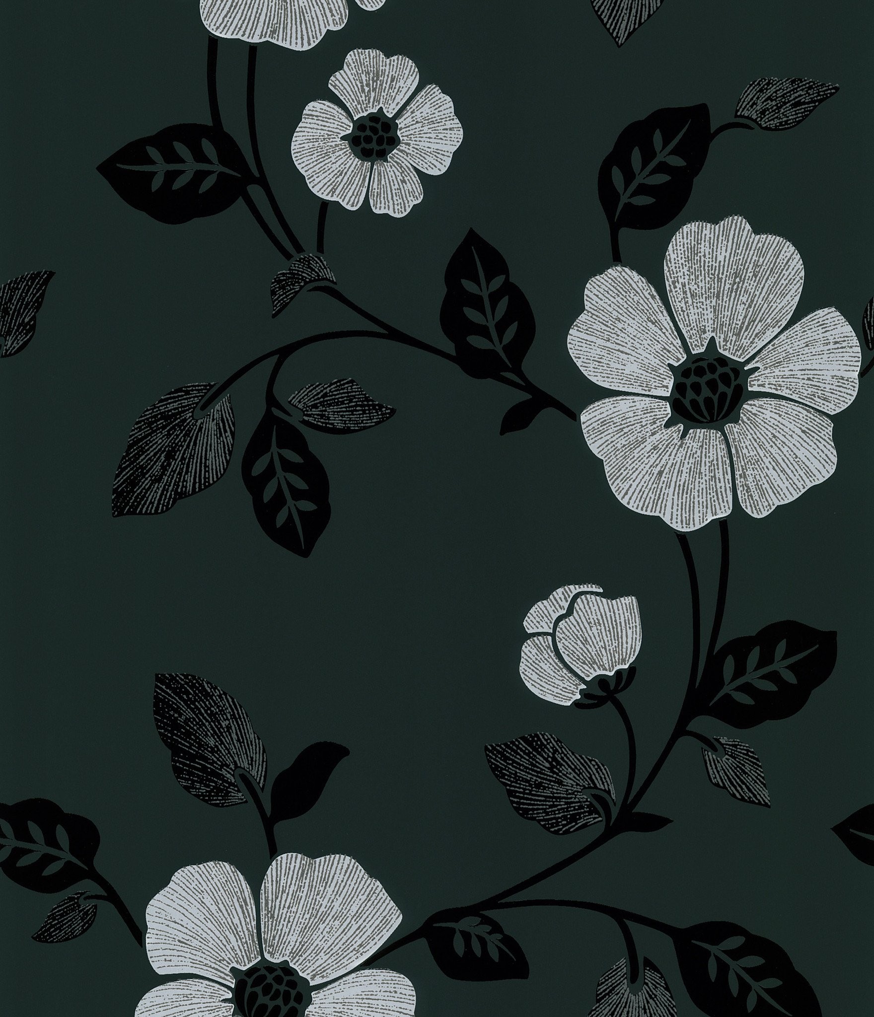 1760x2048 Poppy Modern Floral Wallpaper in Black by Brewster Home Fashions