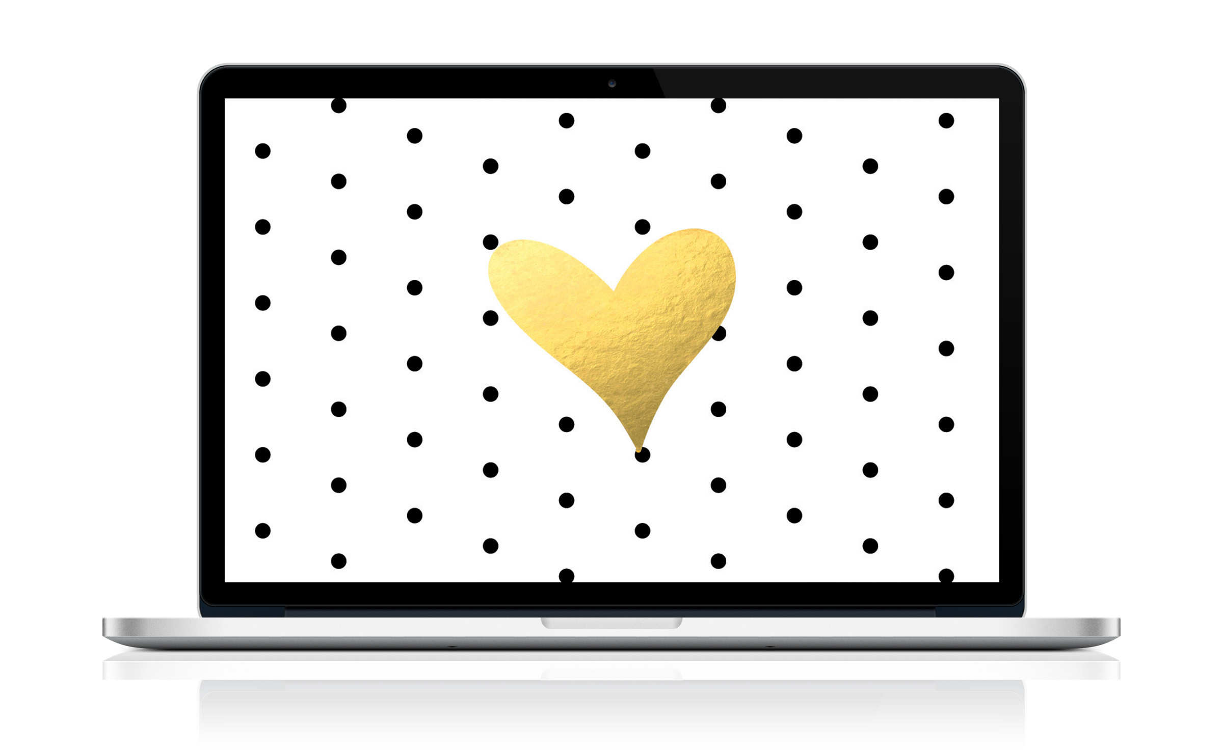 2400x1476 Free Desktop or Laptop Wallpaper! Black & White Dots + Gold Heart!