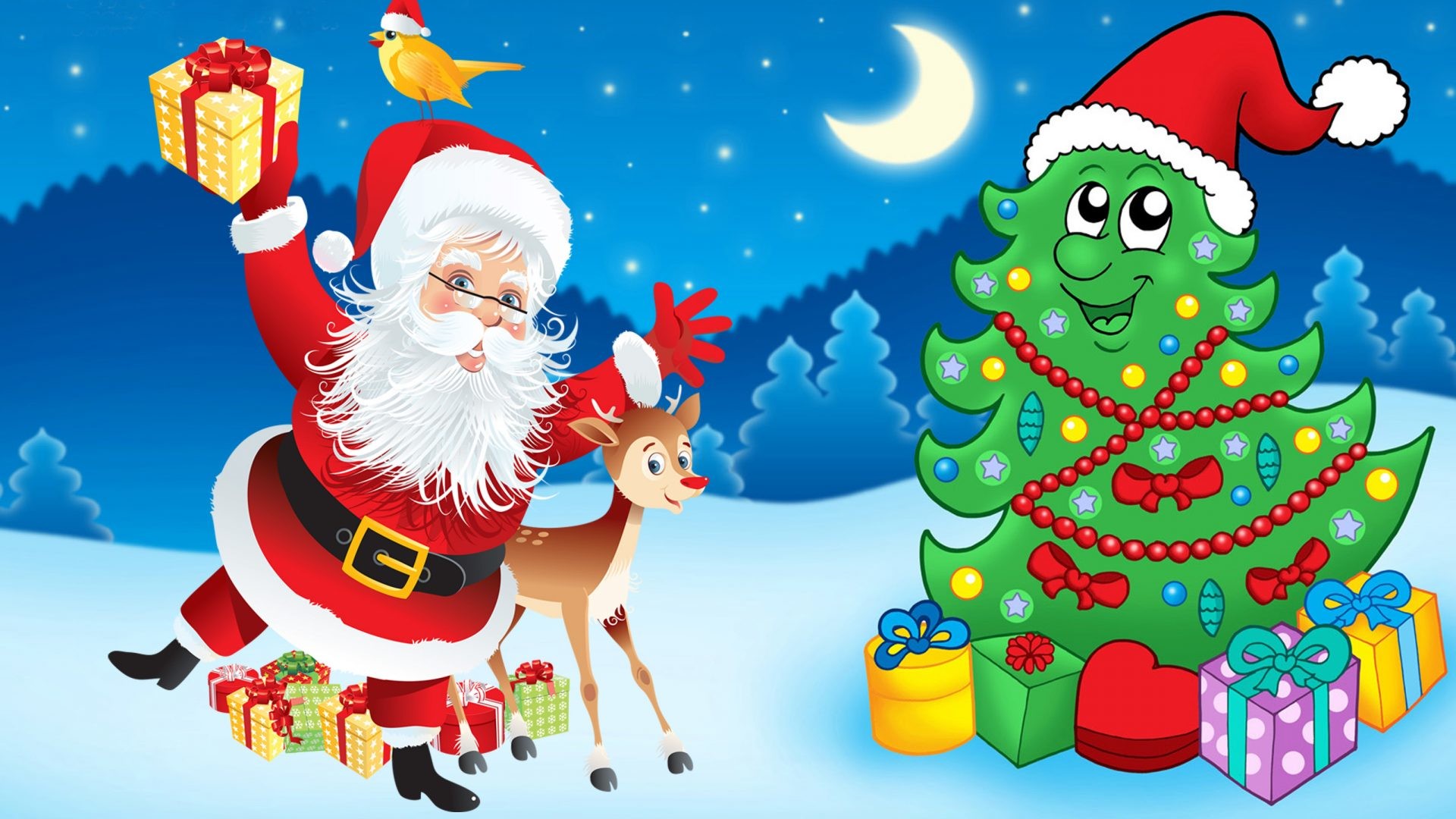 1920x1080 Images Of Santa Claus And Christmas Tree Hd