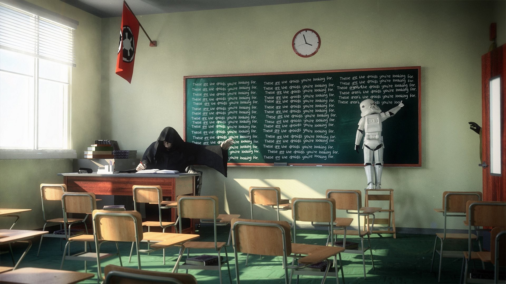 1920x1080 #classroom, #humor, #clone trooper, #Darth Sidious, #Sith, #clocks, #Star  Wars, wallpaper