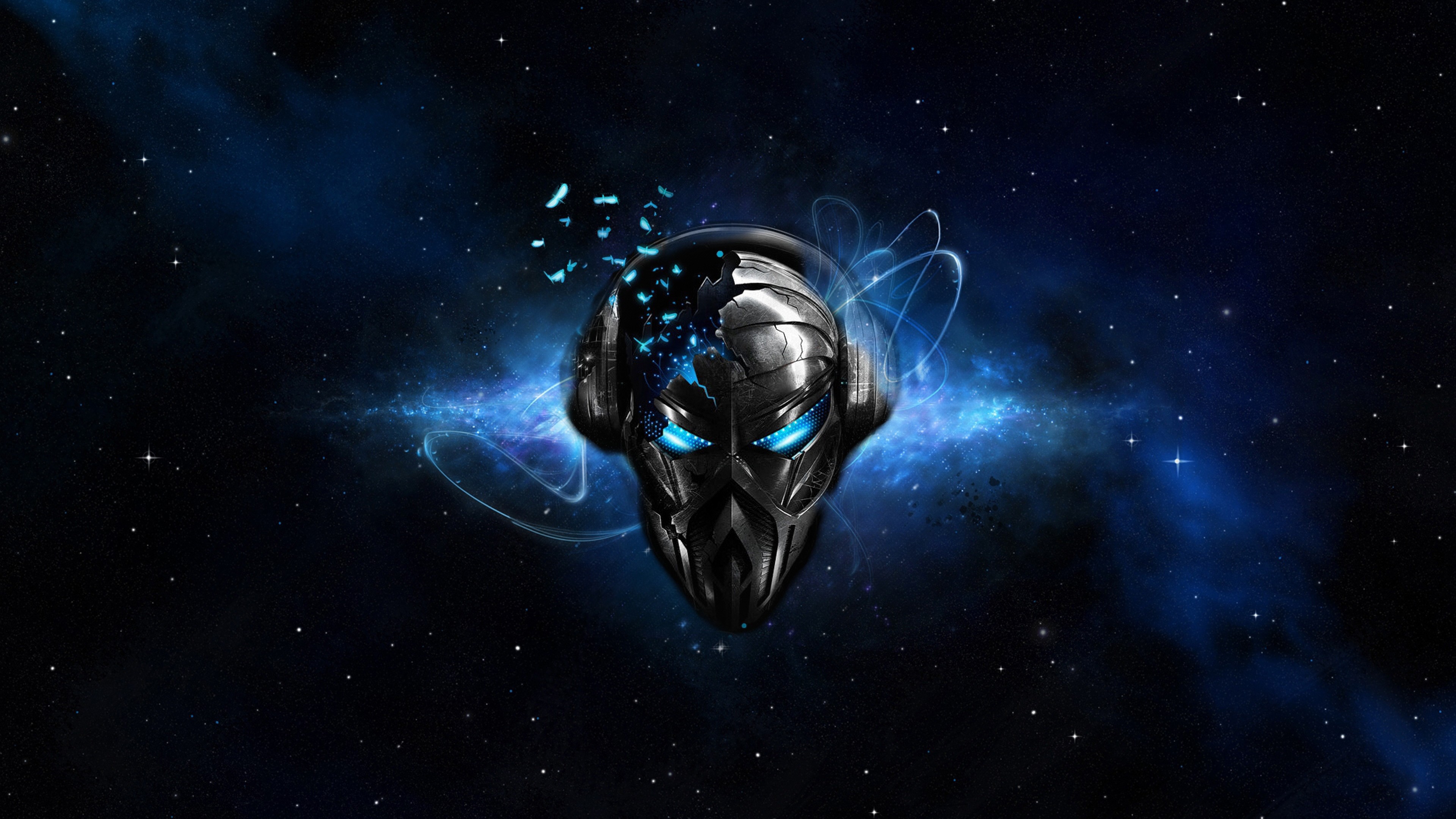 3840x2160 Preview wallpaper pirate station, skull, headphones, space, energy 