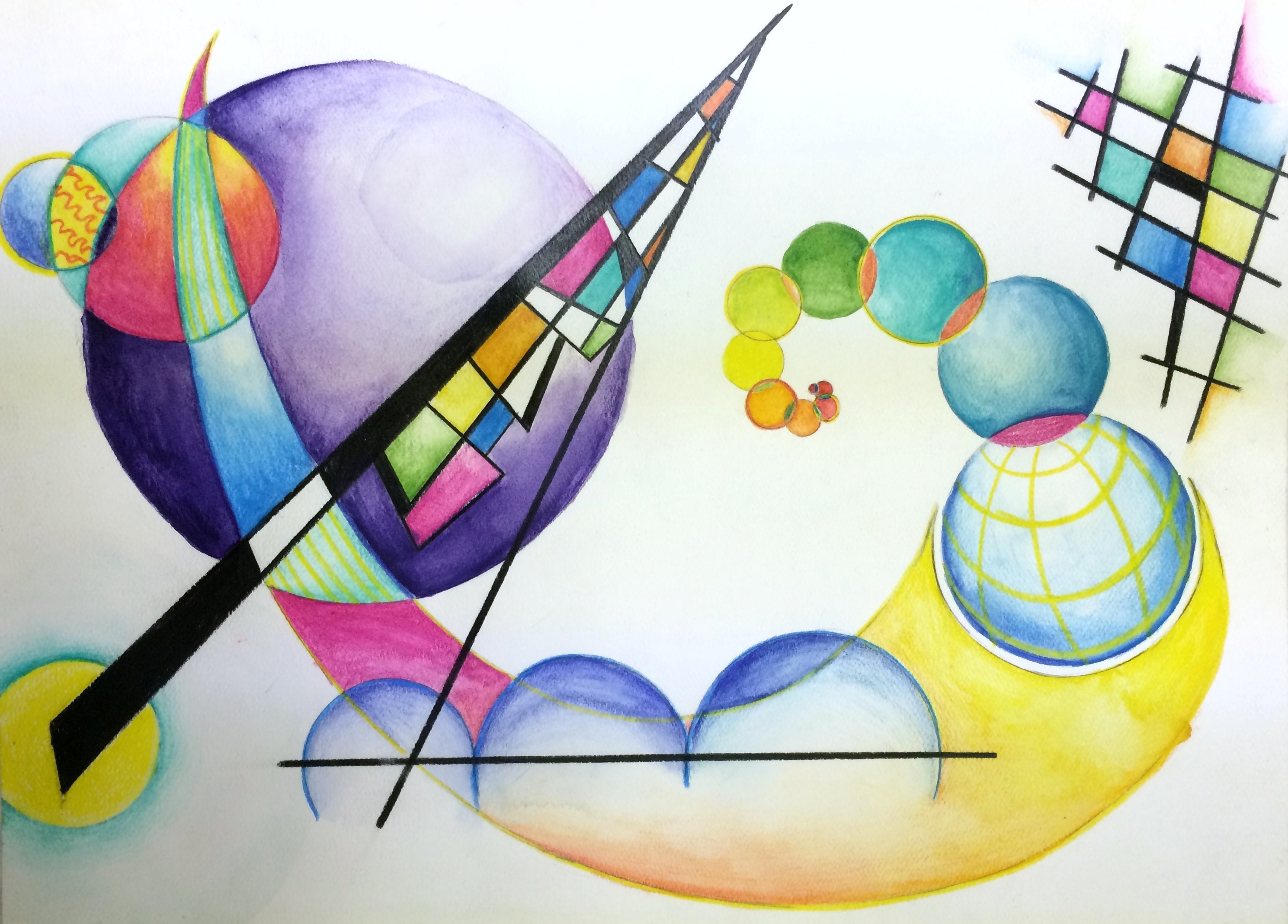 2978x2137 Wassily Kandinsky Non-Objective Color Pencil and Watercolor Pencil Painting