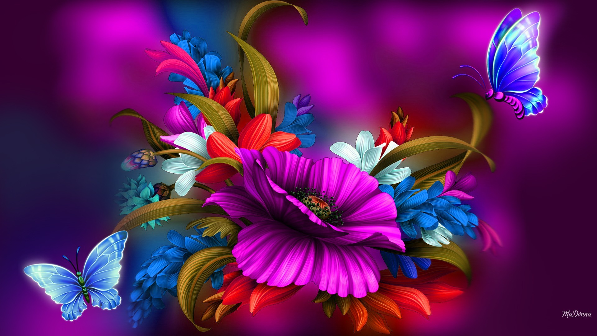 1920x1080 Artistic Spring Flower Colors Colorful Butterfly HD Wallpaper - HD  Wallpapers