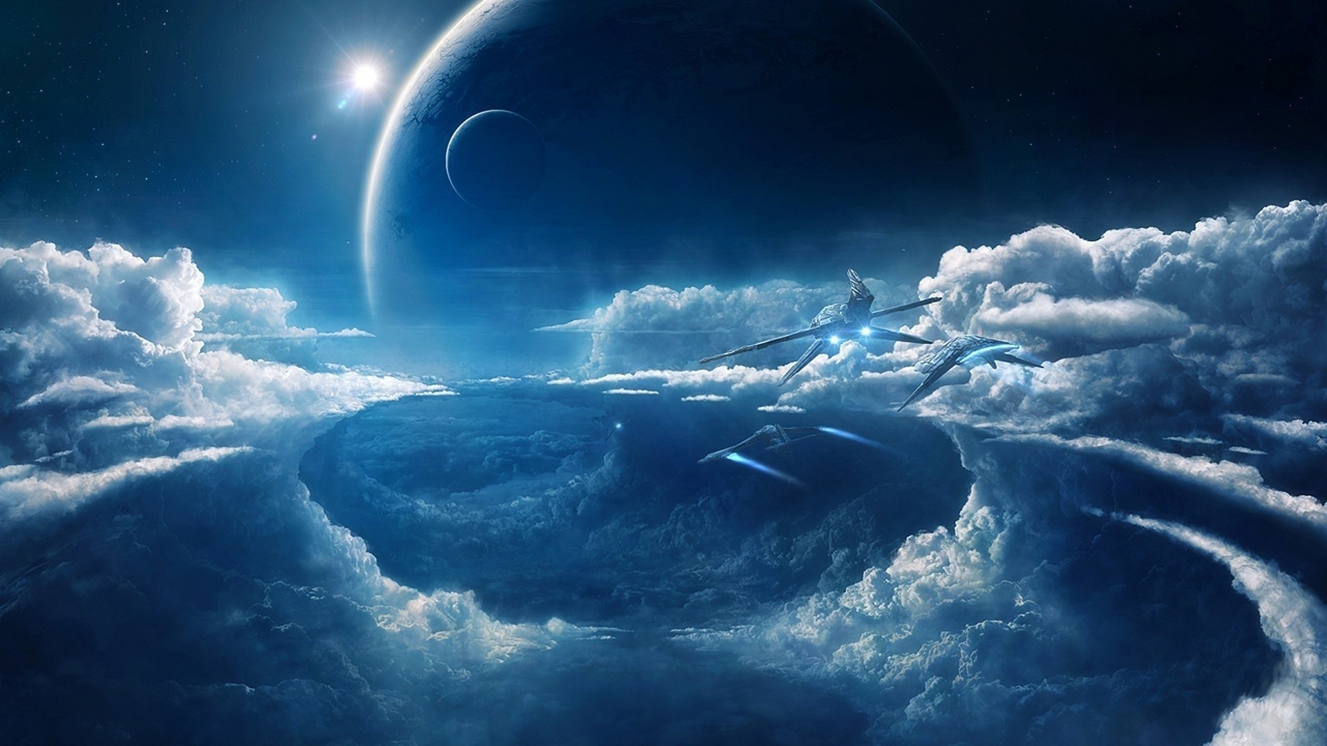 1920x1080 clouds, Space, Ship, Blue, Spaceship Wallpapers HD / Desktop and Mobile  Backgrounds