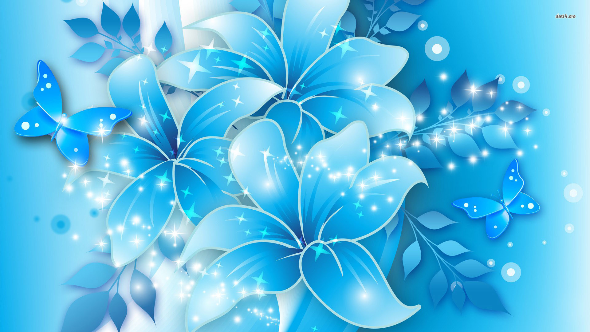 1920x1080 BLUE FLOWERS AND BUTTERFLIES WALLPAPER. |Download|