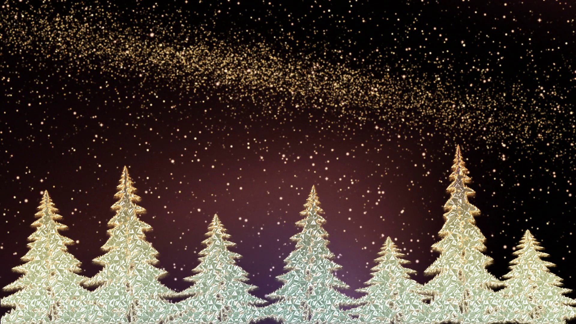 1920x1080 Sparkling decorated Christmas tree shining in the snowy night .