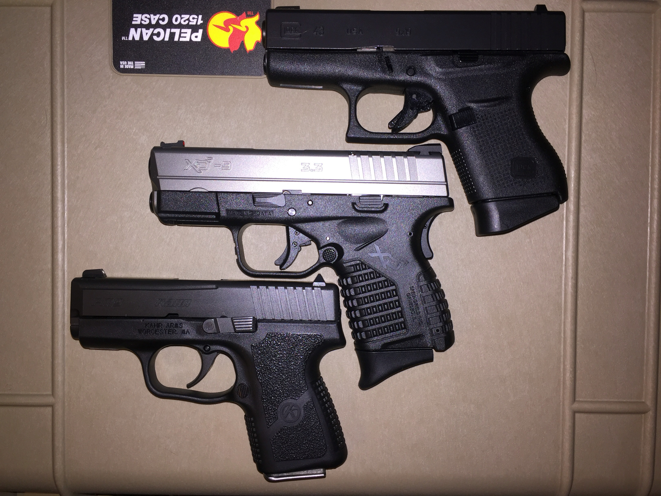 2208x1656 Glock 43 vs XDs 9 vs Kahr PM9 Loading that magazine is a pain! 