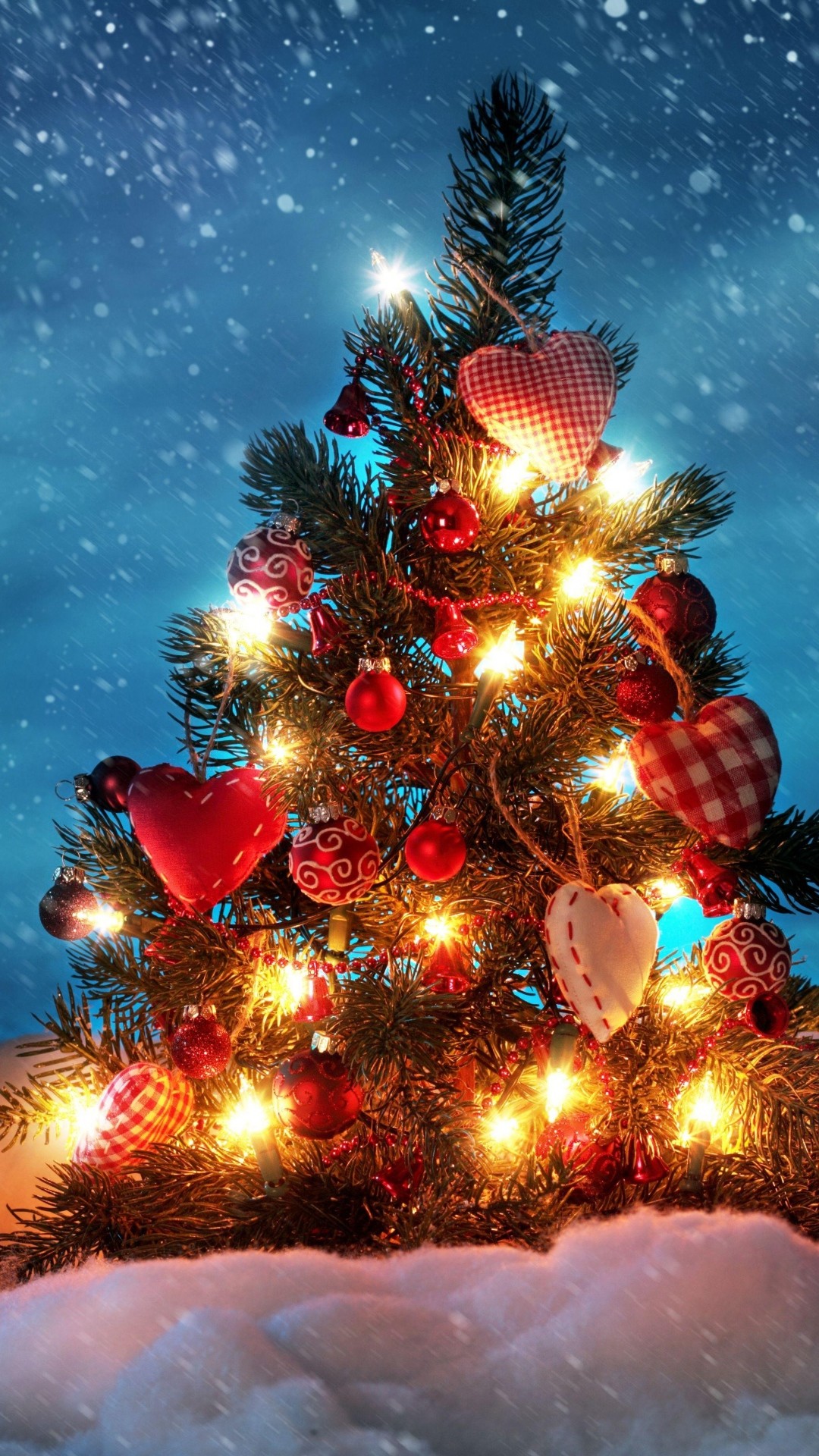 1080x1920 Preview wallpaper tree, new year, christmas, snow, holiday, night, garland