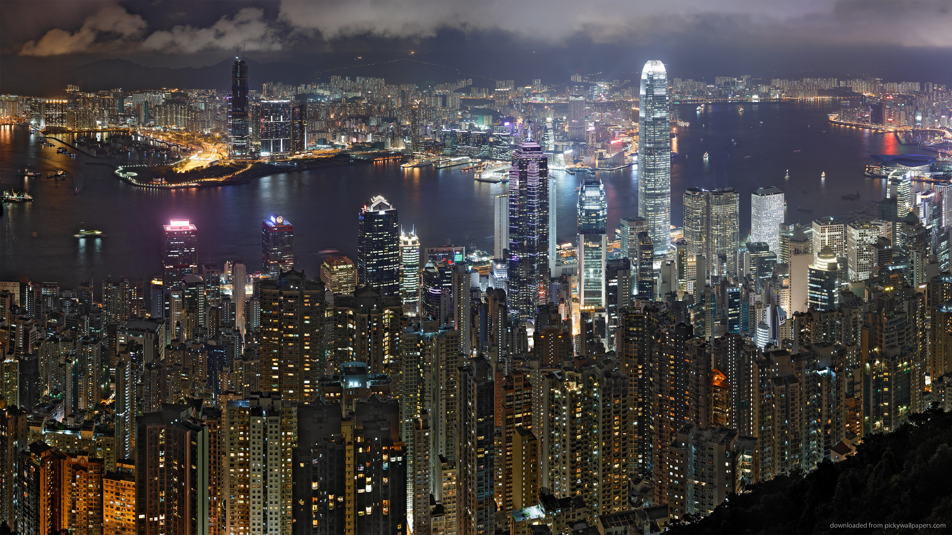 1920x1080 HD Hong Kong Night Skyline wallpaper