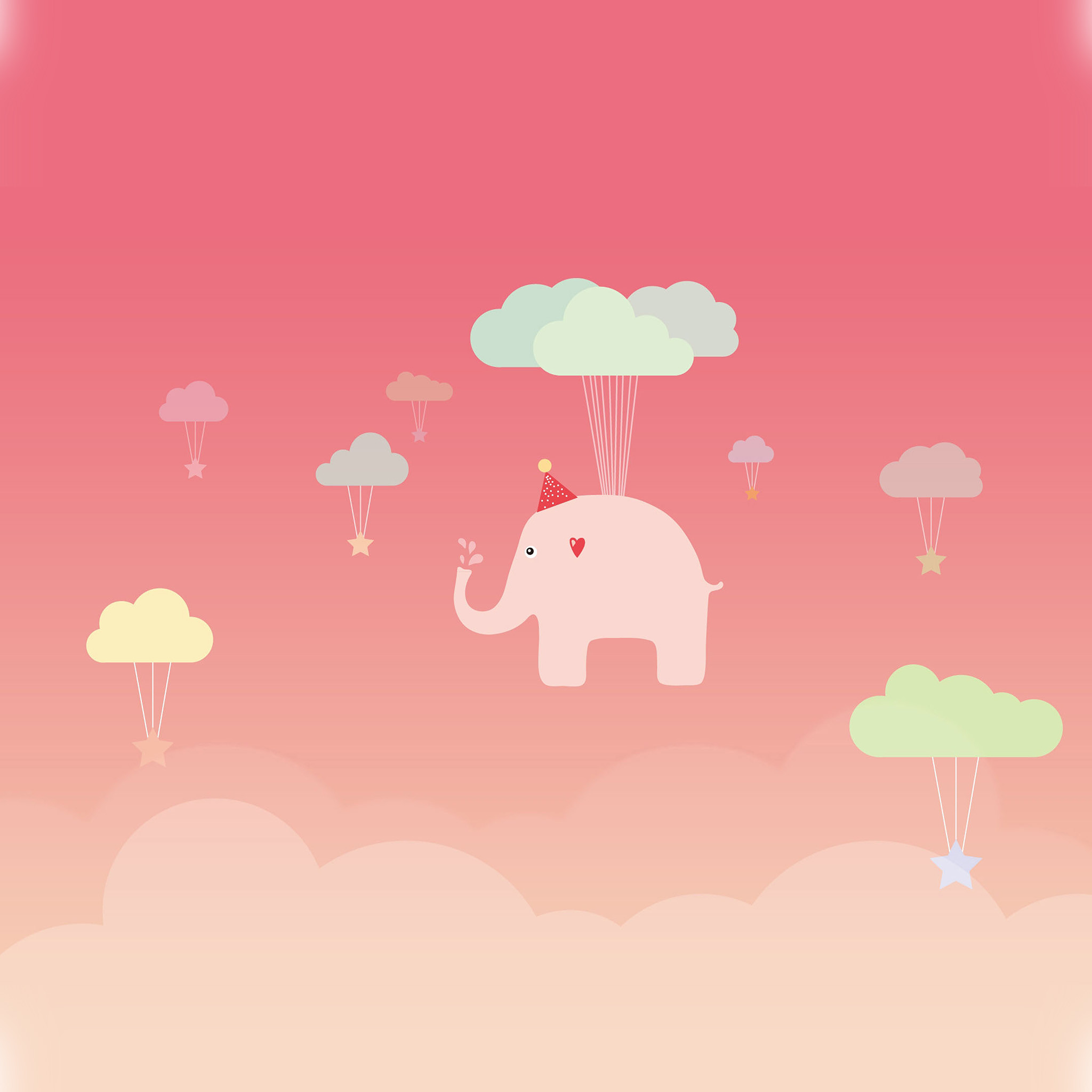 2048x2048 958 2: Cute Elephant Illustration Art Pink Fly iPad Air wallpaper