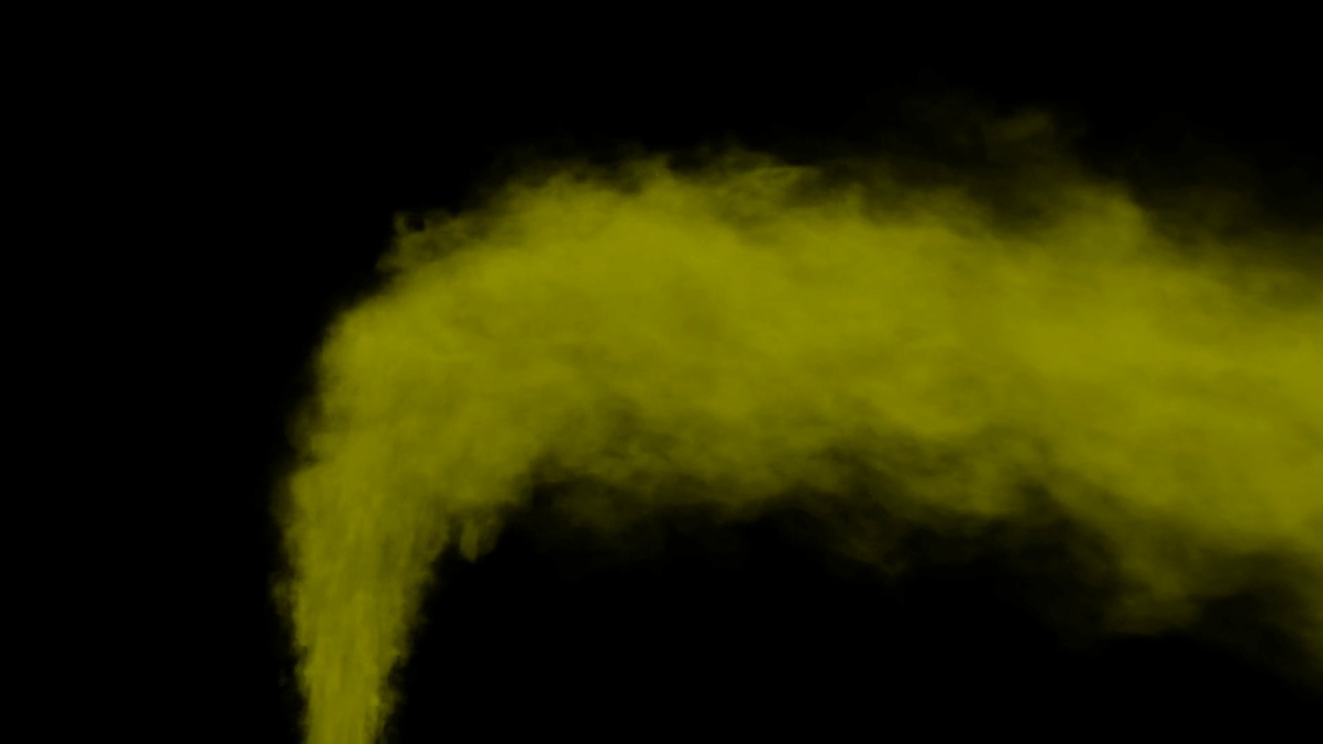 1920x1080 Animated stream of yellow smoke or toxic gas drifting to the right side.  Front camera view. Transparent background. Alpha channel embedded with 4k  PNG file.