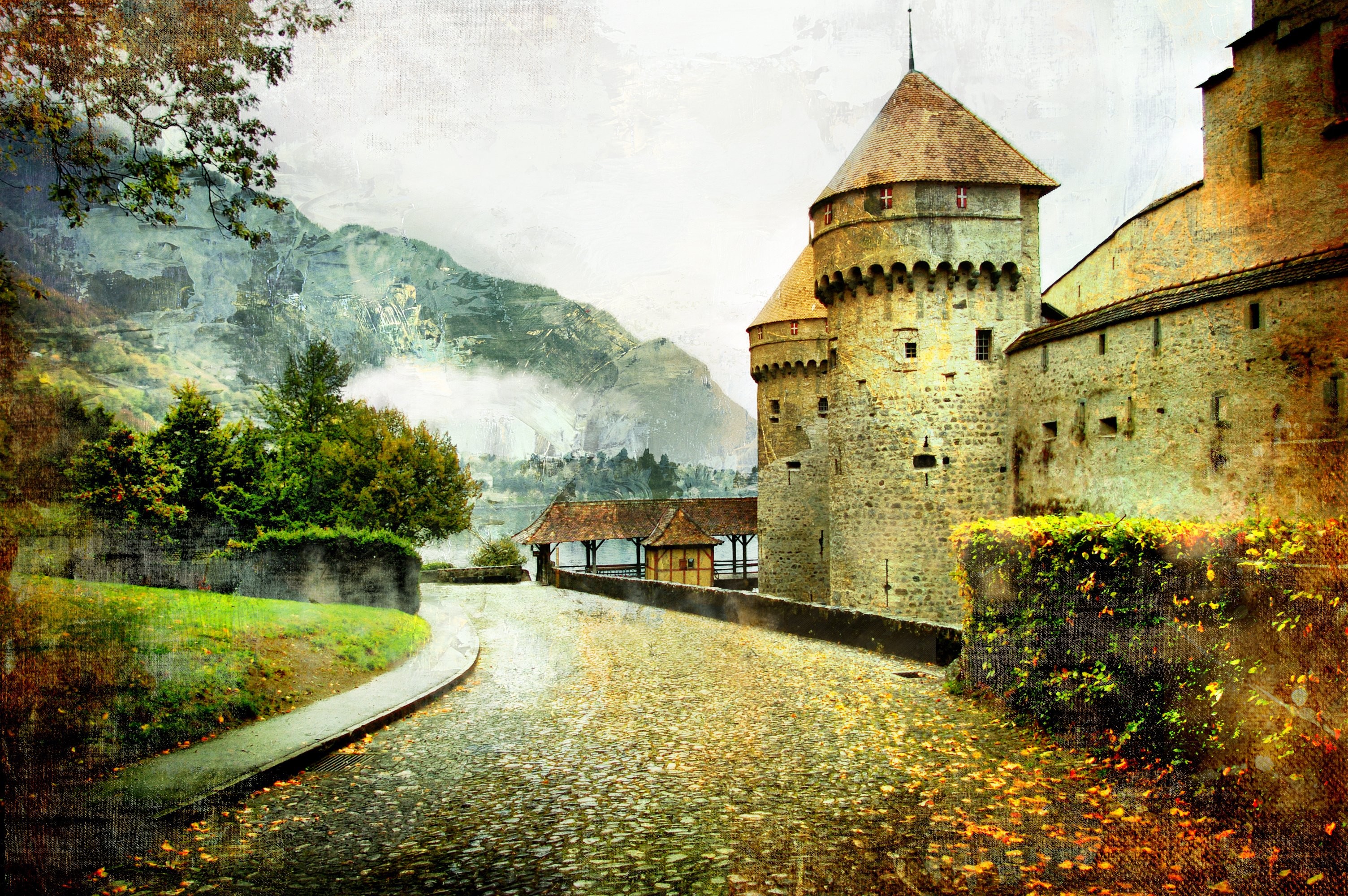 3008x2000 Fairytale Castle Landscape Road Artwork Art Autumn Photoshop Wallpaper At  Fantasy Wallpapers
