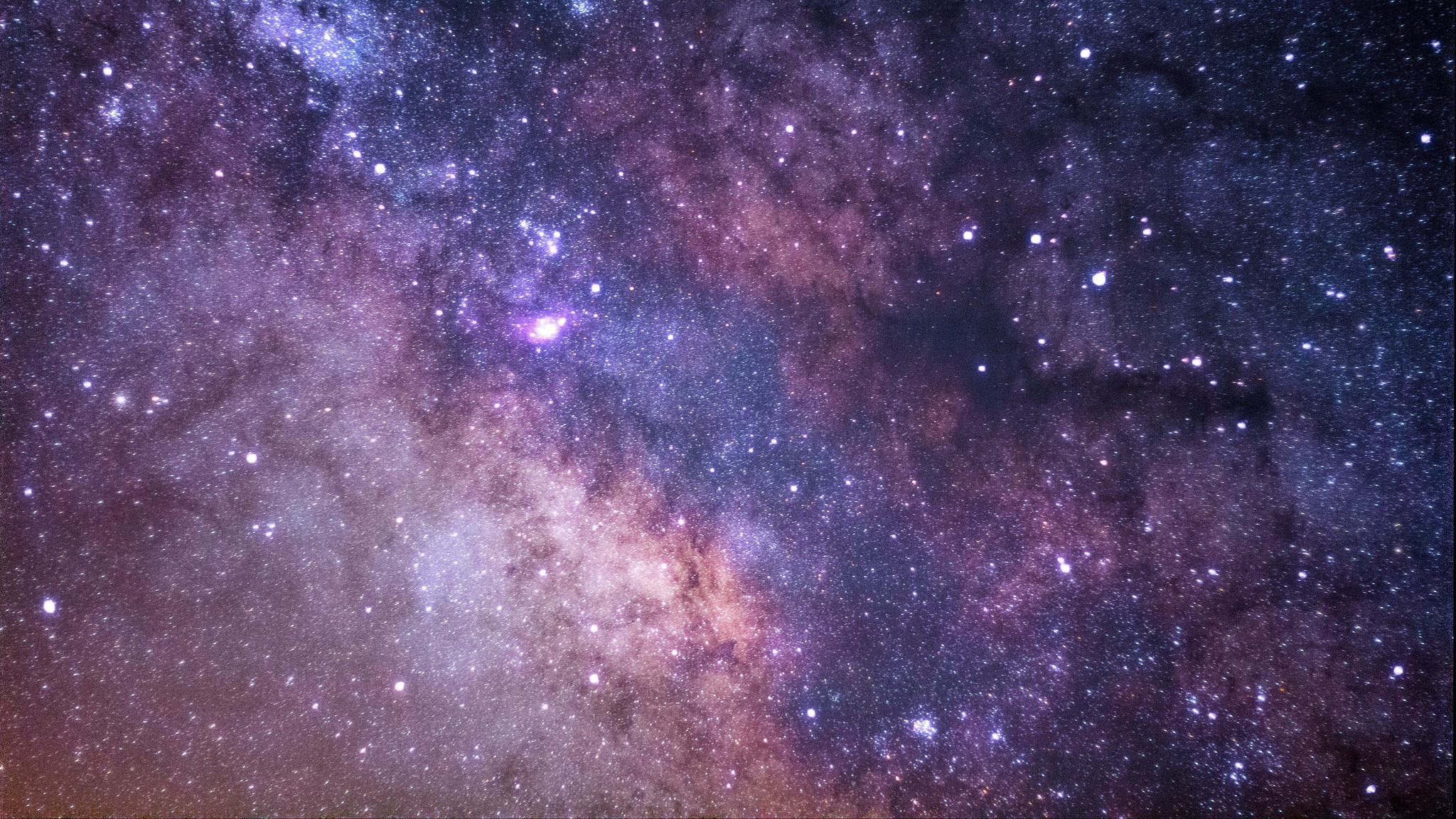 2048x1152  Wallpaper starry sky, milky way, stars, glitter, space