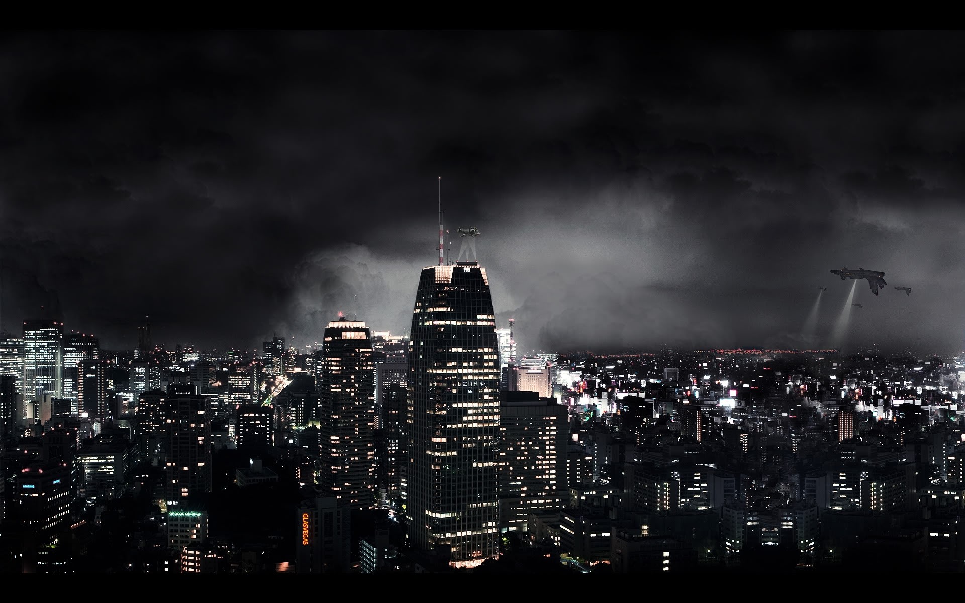 1920x1200  Wallpaper dark city, night, fantasy, skyscrapers